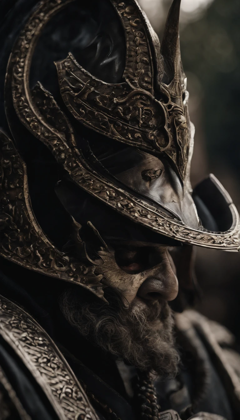 (realisticlying:1.3),Complicated details,Authentic metallic,(artwork of a),((tmasterpiece,best qualtiy)),((cinematic lighitnglamplight)),terroral,Dark fantasy style,Detailed armor,Detailed helmet,Close-up of the helmet,Ghost eyes