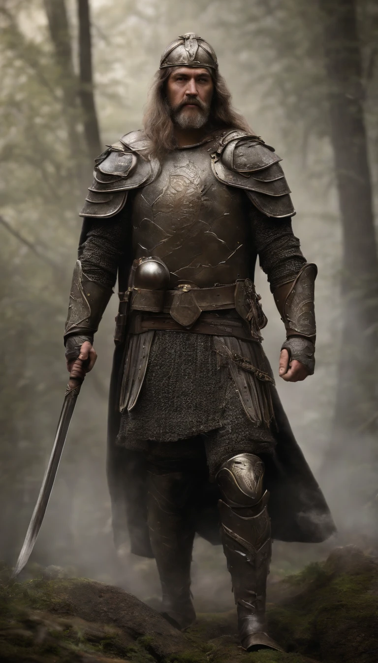 Socrates is dressed in badass armor ready for battle, Best quality, Masterpiece, 超高分辨率, (photograph realistic:1.4), surrealism, Dream-like,fusionart, Shadowdancer, shadow magic, darkness control, stealth, shadowstep, umbral spells, hidden blade, full bodyesbian