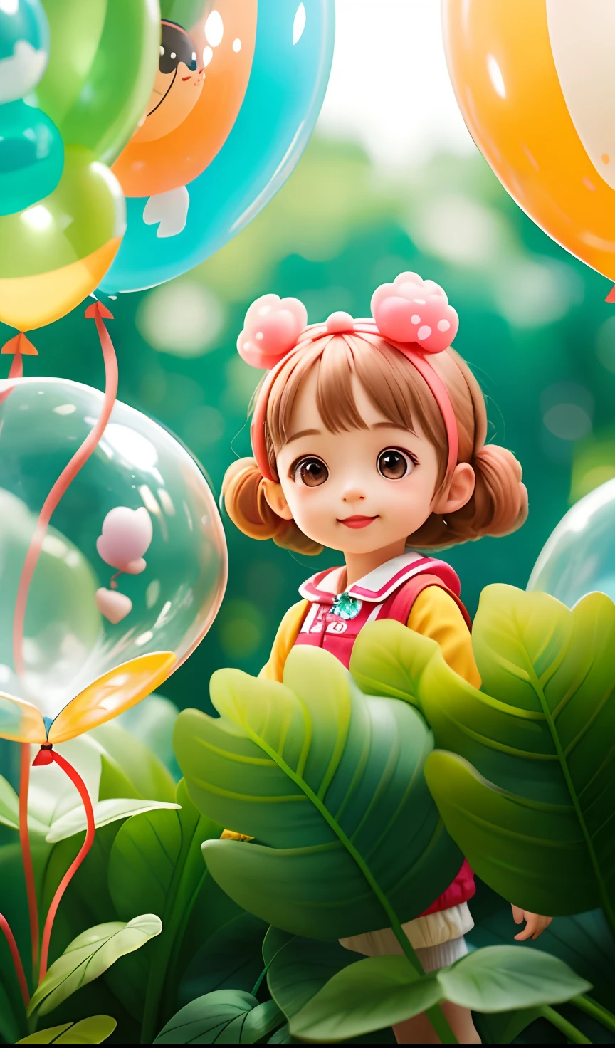 A girl with a zoo, many balloons, happy, happy, perfect quality, clear focus (clutter-home: 0.8), (masterpiece: 1.2) (Realistic: 1.2) (Bokeh) (Best quality) (Detailed skin: 1.3) (Intricate details) (8K) (Detail eyes) (Sharp focus), (Happy)