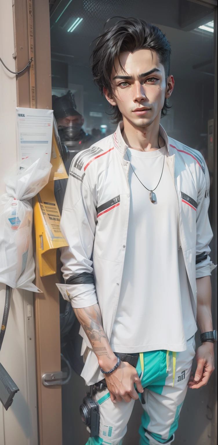 Change background cyberpunk handsome boy realistic face.