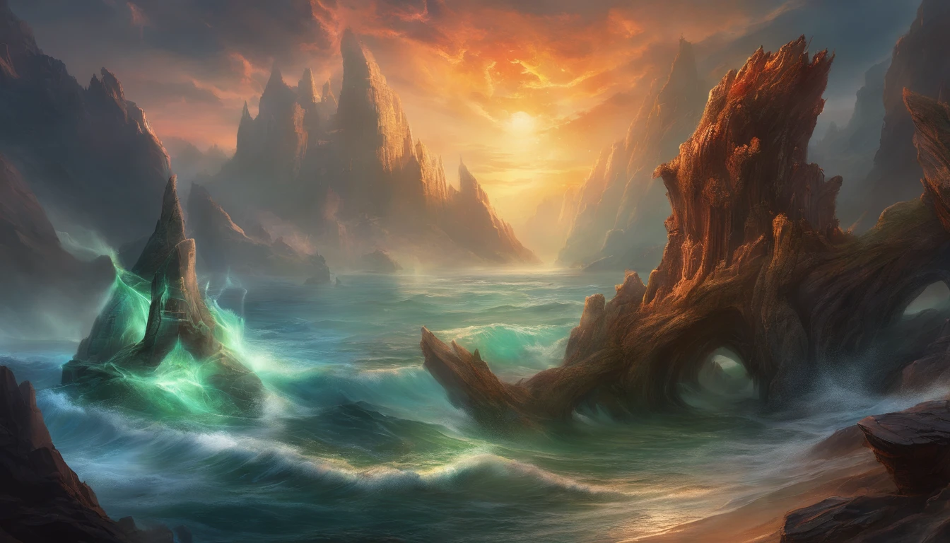 (Scylla:1.1),monster with (12 legs:1.1) and (6 heads:1.1),sticking out of the sea cliffs,illustration,powerful and intimidating presence,angry and menacing faces,each head having sharp teeth and glowing eyes,dark and gloomy atmosphere,(best quality,4k,8k,highres,masterpiece:1.2),ultra-detailed,sharp focus,physically-based rendering,detailed rock formations around Scylla,huge waves crashing against the cliffs and the monster,vivid colors contrasting with the dark surroundings,ominous clouds in the sky,dramatic lighting striking the monster and the surroundings,portraits,horrifying.