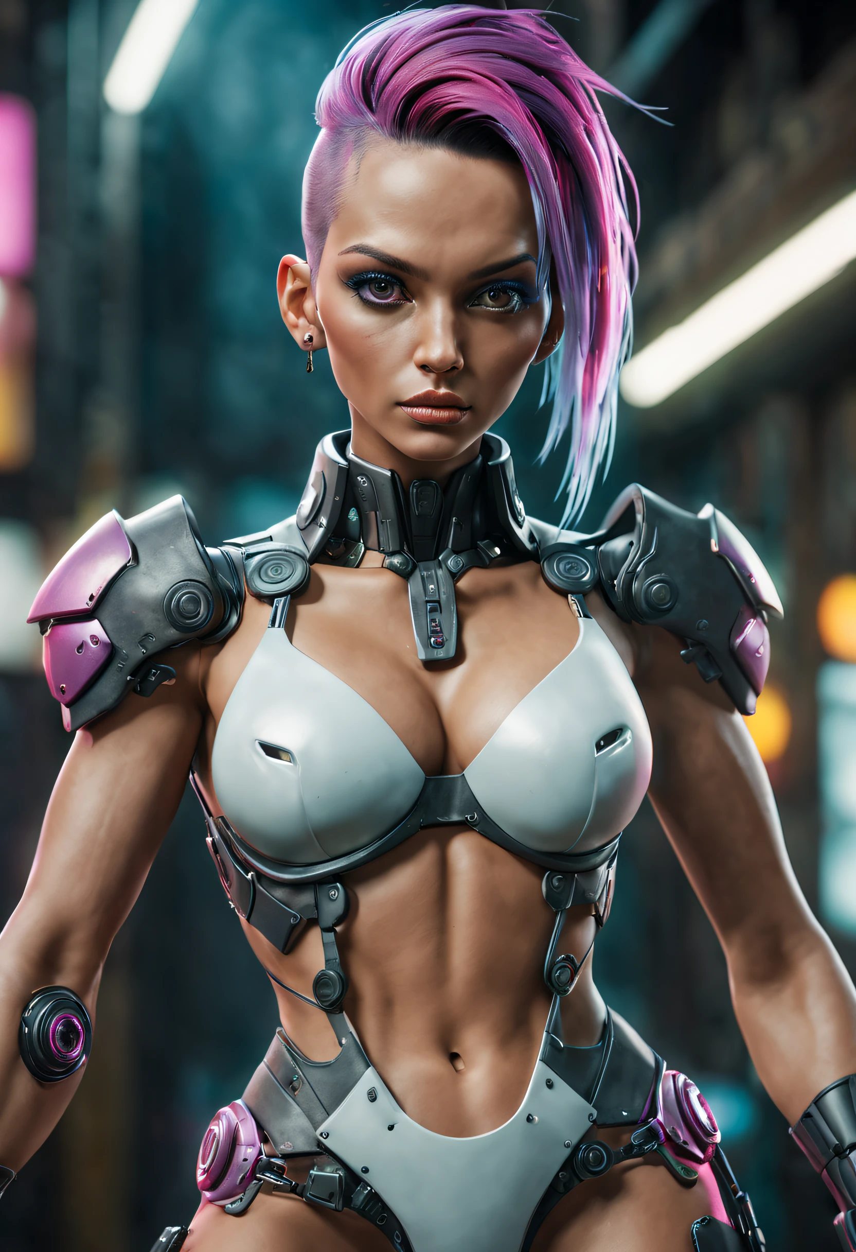((Best quality)), ((masterpiece)), (detailed:1.4), 3D, an image of a beautiful cyberpunk female,HDR (High Dynamic Range),Ray Tracing,NVIDIA RTX,Super-Resolution,Unreal 5,Subsurface scattering,PBR Texturing,Post-processing,Anisotropic Filtering,Depth-of-field,Maximum clarity and sharpness,Multi-layered textures,Albedo and Specular maps,Surface shading,Accurate simulation of light-material interaction,Perfect proportions,Octane Render,Two-tone lighting,Wide aperture,Low ISO,White balance,Rule of thirds,8K RAW,