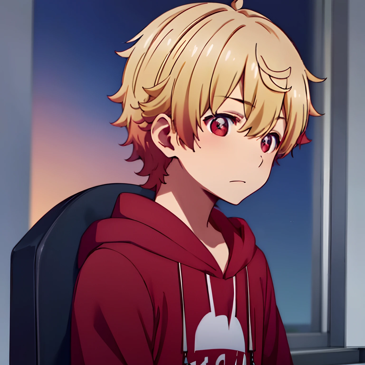 1boy, solo, Uchimaki_Subaru,red eyes, blondehair,black hoodie,