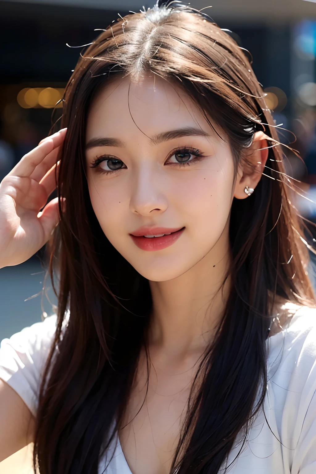 (Best Quality,4K,8K,hight resolution,masutepiece:1.2),Ultra-detailed,Realistic,Beautiful woman,Detailed eyes,Detailed lips,extra detailed face,long eyelashes,Luxury shopping malls,Latest Fashion Items,Happy smile,(saluting),Vivid colors,Studio Lighting