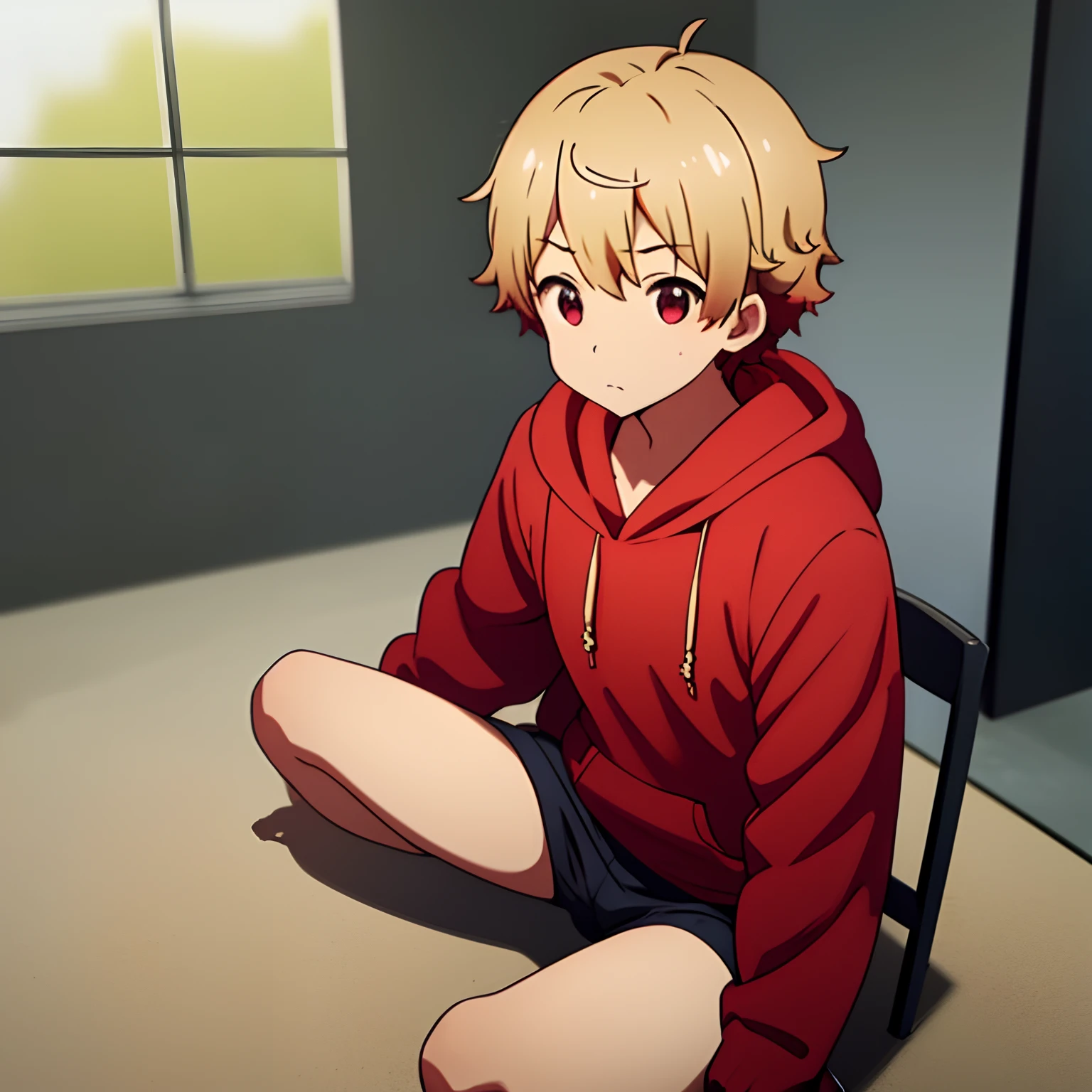 1boy, solo, Uchimaki_Subaru,red eyes, blondehair,black hoodie,