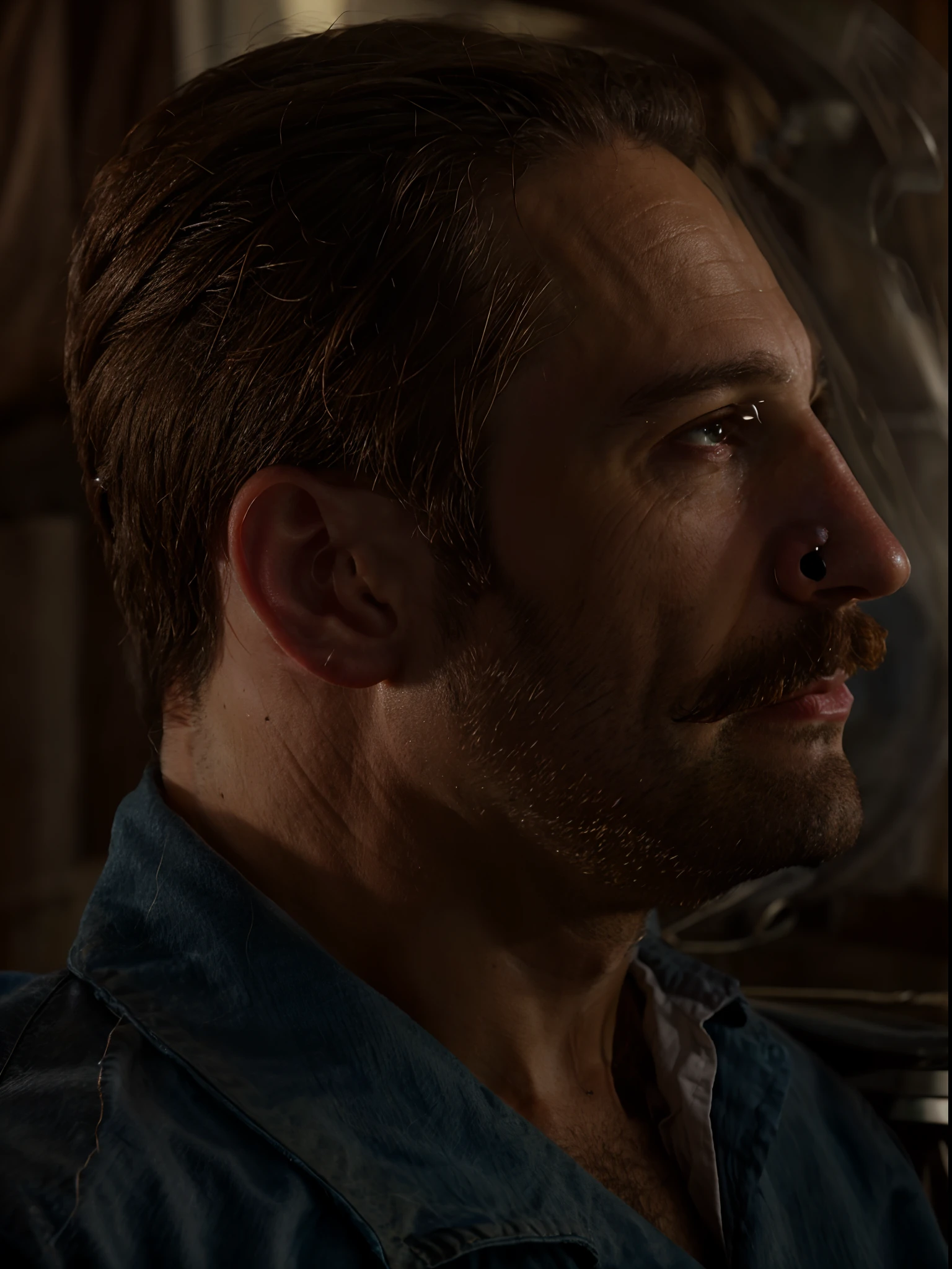 8K RAW dramatic forty years-old man with mustache
