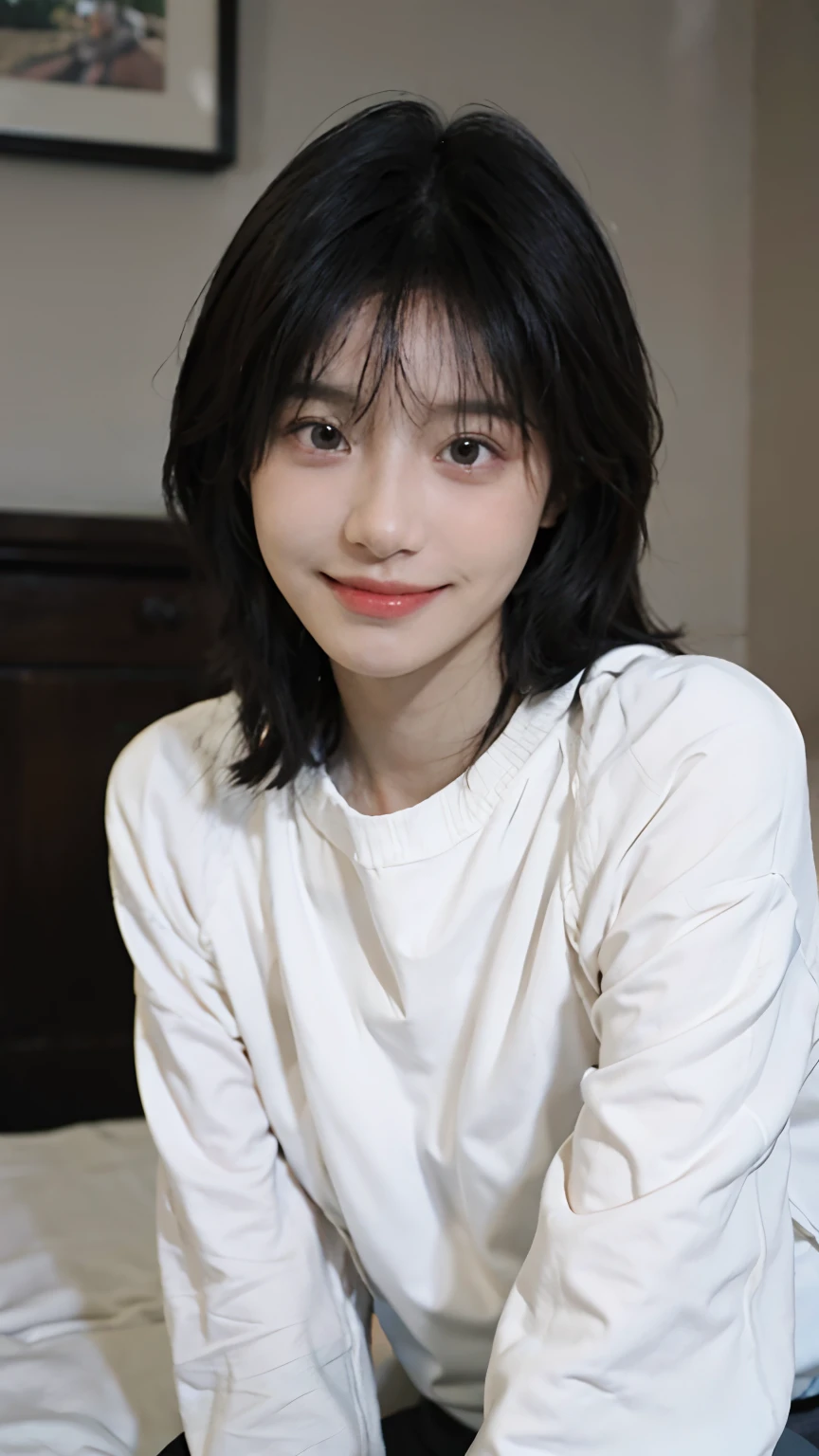 white backgrounid,Best quality,Masterpiece,超高分辨率,(Photorealistic:1.4),RAW photo,(Authentic skin texture:1.3),,(filmgrain:1.3),(Selfie angle),1girll,,Beautiful detailed eyes and face,Masterpiece,Best quality,Remote,high-necksweater,White background,Bedrooms,full bodyesbian,grin,Big eyes