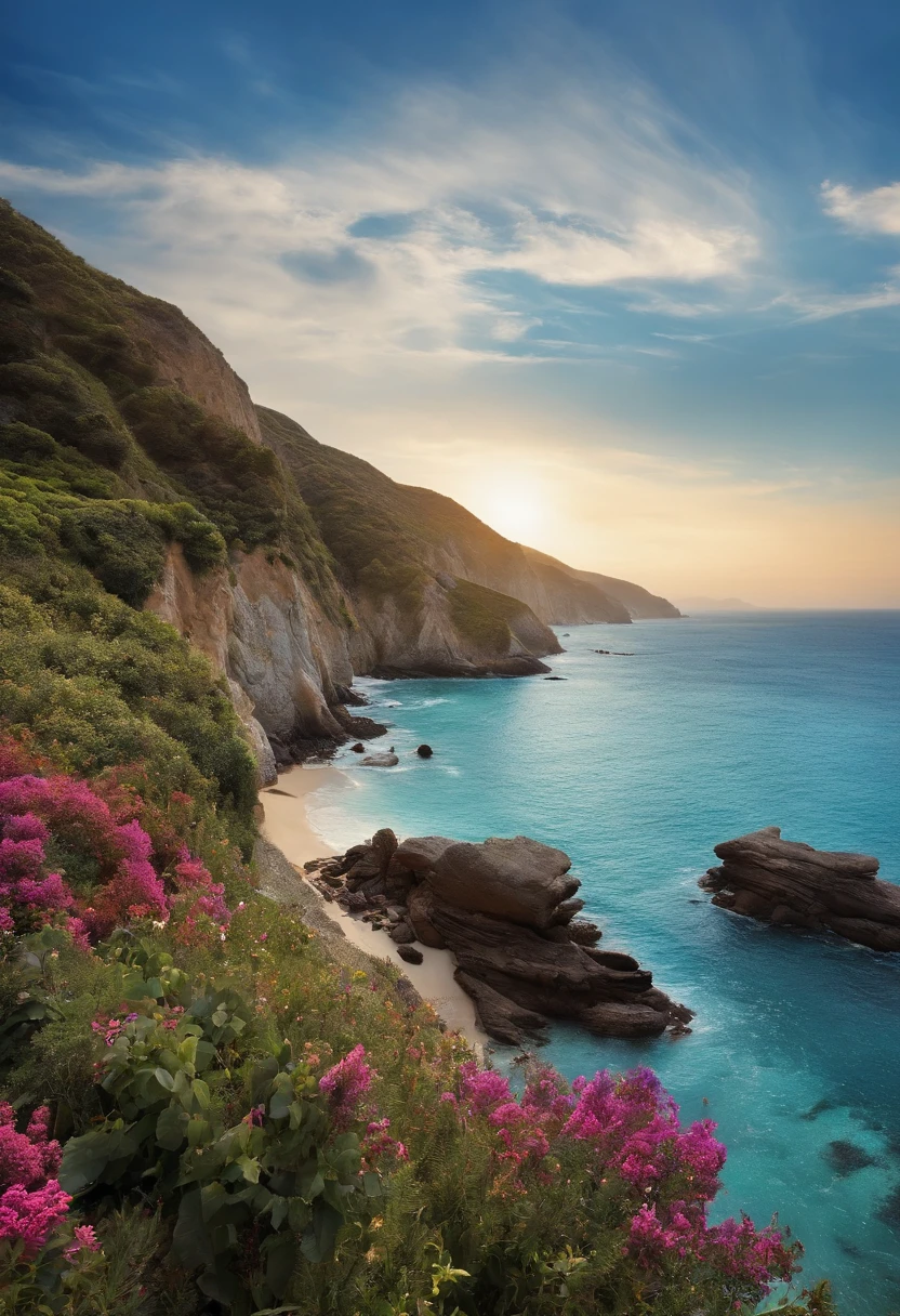 Blue sky with beautiful coast and sea