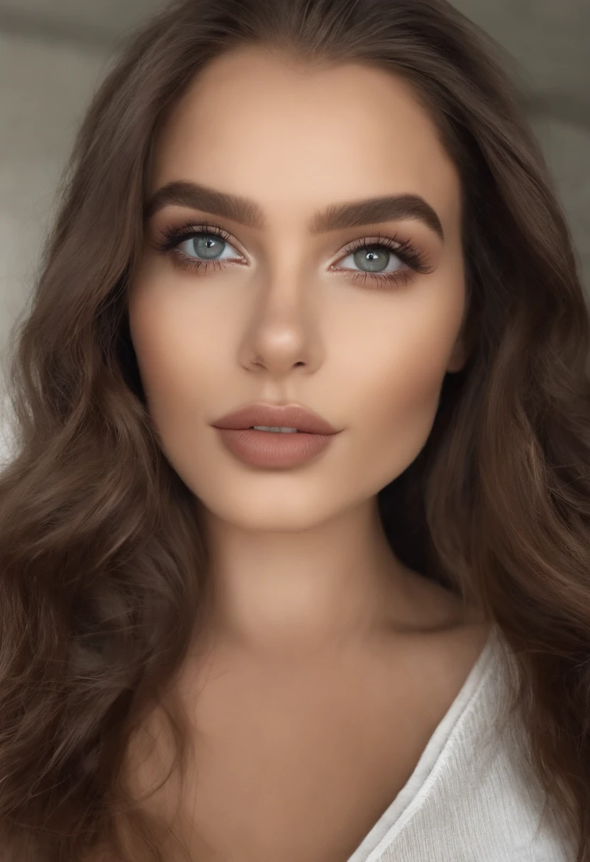 Child fully arafed , menina sexy com olhos azuis, ultra realistic, meticulosamente detalhado, Retrato Sophie Mudd, cabelos loiros e olhos grandes, selfie de uma jovem mulher, Olhos do quarto, Violeta Myers, sem maquiagem, maquiagem natural, Looking directly at the camera, Rosto com ArtGram, maquiagem sutil, impressionante tiro de corpo inteiro ajoelhado na cama, no quarto, medium to large bust