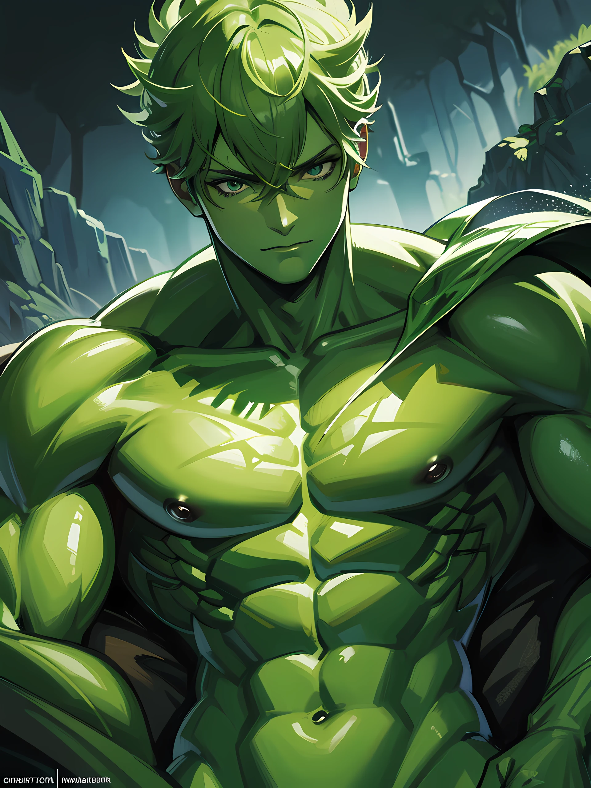 Beast boy, Cute boy, green skin, green hair, green eyes, with very very big ass