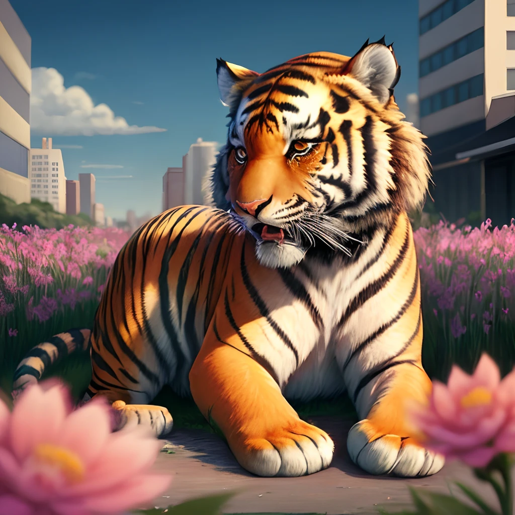 Cute tiger crying in the city of a thousand flowers
