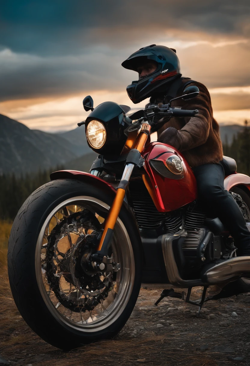 bear with motobike, rock