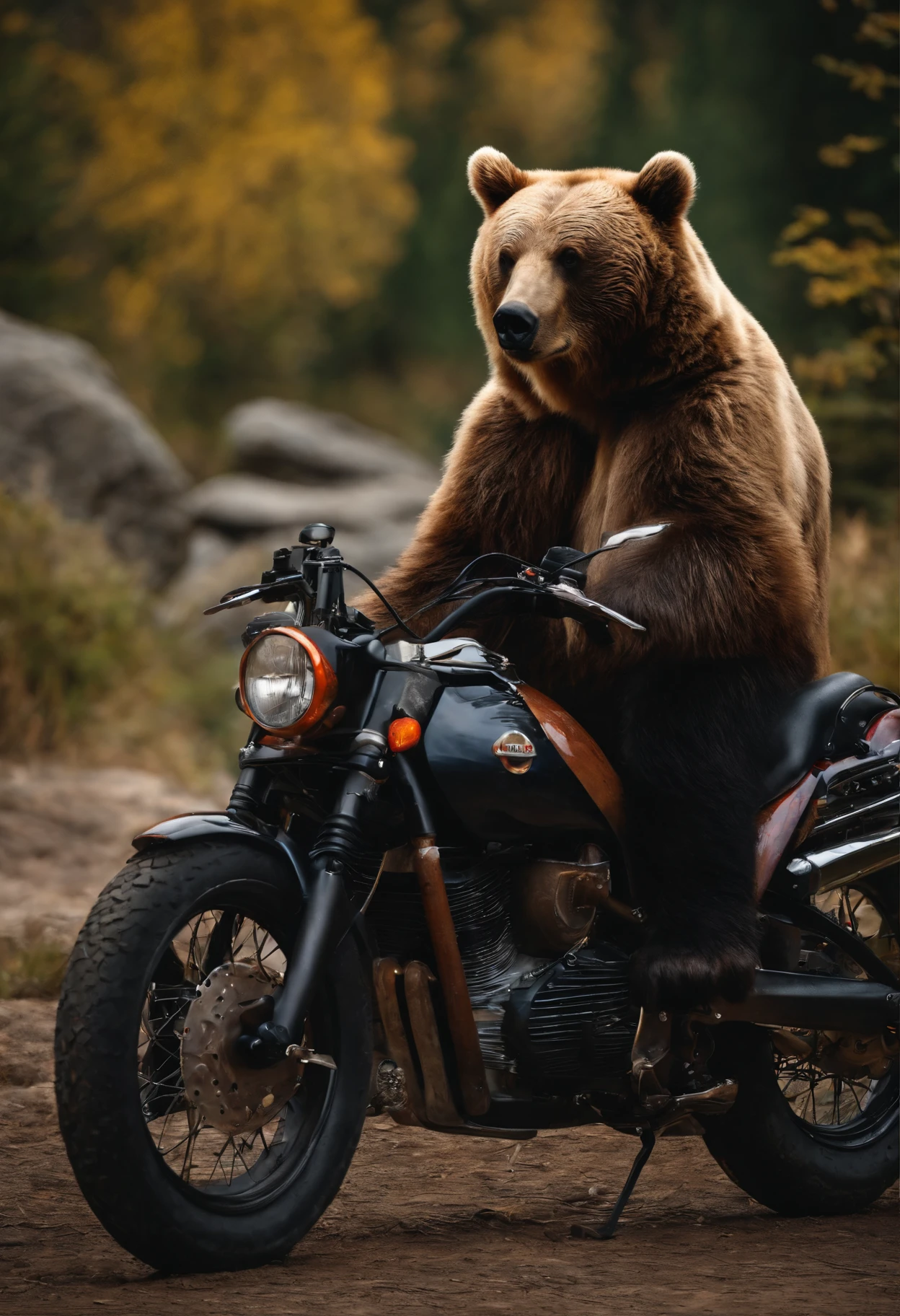 bear with motobike, rock