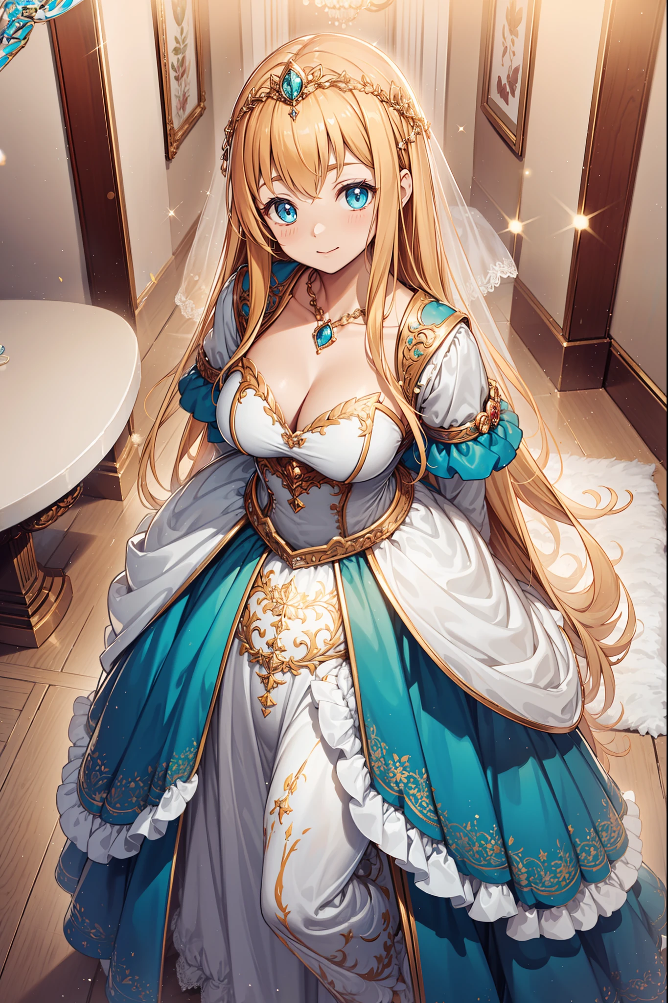 ((anime artstyle)),(Masterpiece),(Best Quality), (Super Detail),((Very Delicate and Beautiful)),cinematic lighting,1 girl,((full body portrait)),((standing in garden)),((solo)),(((1 fairytale princess in gorgeous embroidery and jeweled extremely gorgeous rococo princess ballgown with voluminous full length hoop skirt))),an hourglass waist,padded and corseted bodice,(((huge crinoline hoopskirt))),long train,((gorgeous embroidery and jeweled)),voluminous frills,See-through,(((extremely gigantic tits,skindentation))),cleavage,((absurdly Long Straight Hair,extremely voluminous Straight long Hair,absurdly Long Straight Hair)),(finely detailed face and eyes),clear pupil,extremely gorgeousfull hair ornament,(bling-bling jeweled extremely gorgeousfull tiara),((bling-bling gorgeous gemstone jewelry)),gorgeous long veil,((ultra long gloves)),(beautiful background),(full body),((gorgeous embroidery and jeweled extremely gorgeous rococo princess ballgown with voluminous full length hoop skirt))