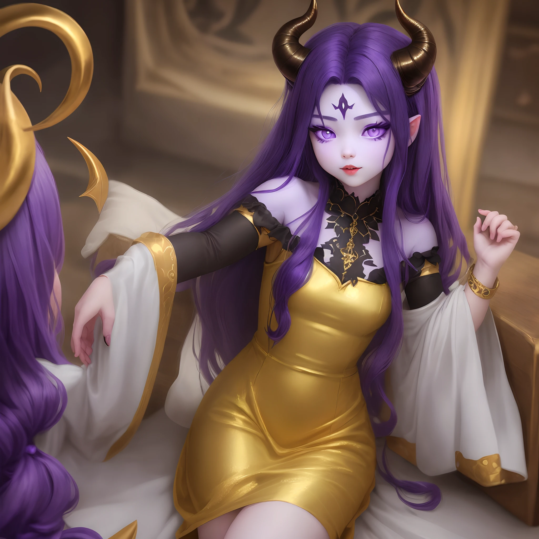 (masterpiece: 1.2, best quality), (1 loli, solo), small breasts, (Dynamic posture), (shiny skin, dark purple skin), demon girl, purple skin thin and lacy gloves, ( small demonic horns:1.1), (Lilith \(Darkstalkers\)), (heaven), fringe, (jewelry, golden ornament:1.15 ), large pelvis, blue (pantyhose:1.1)