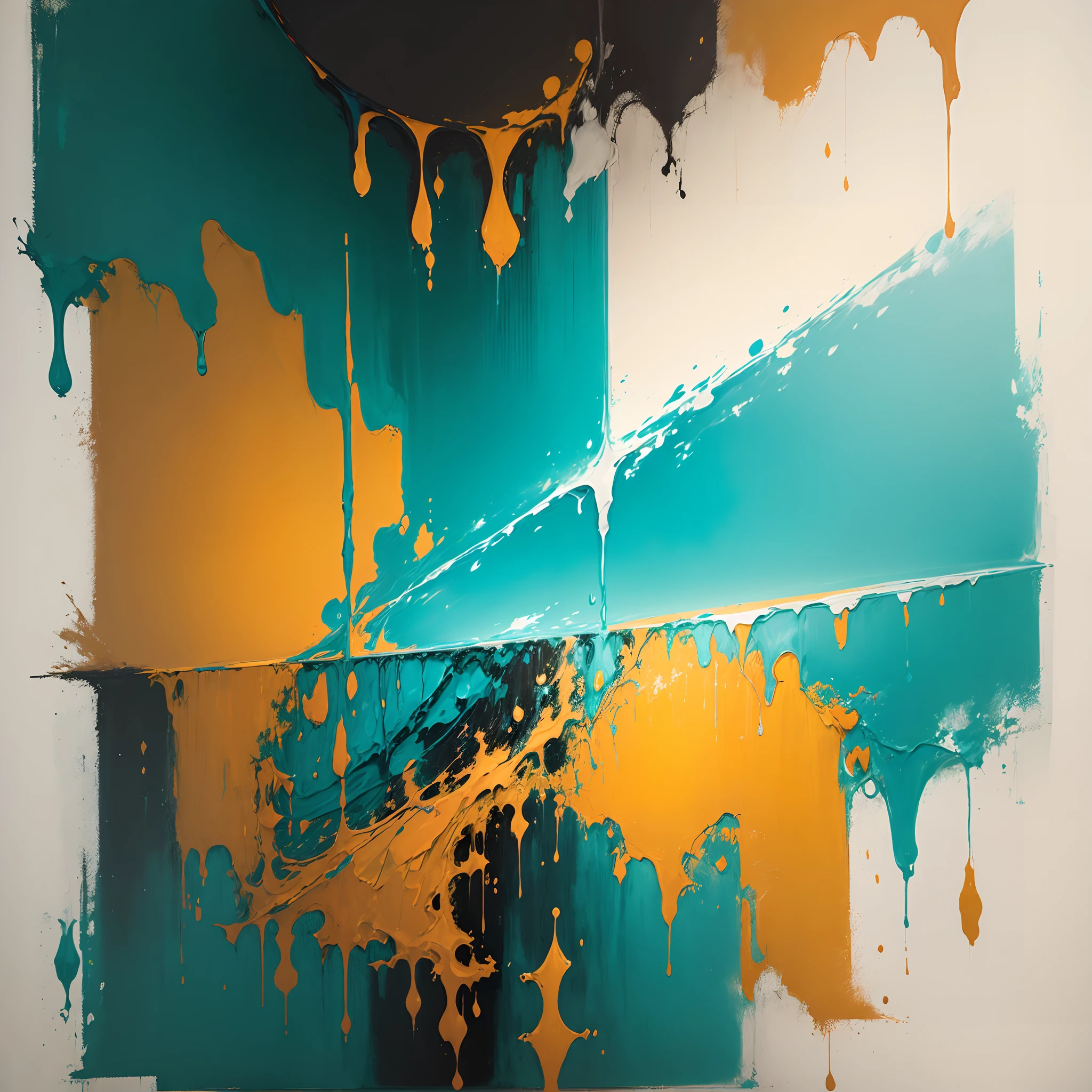 (abstract painting:1.4), award winning, masterpiece, high quality, super detail, free will and fate, Conflict with force majeure, natural desire, theme color is turquoise blue, sub color is yellow green, accent color is orange, With an aesthetic touch that eliminates complexity