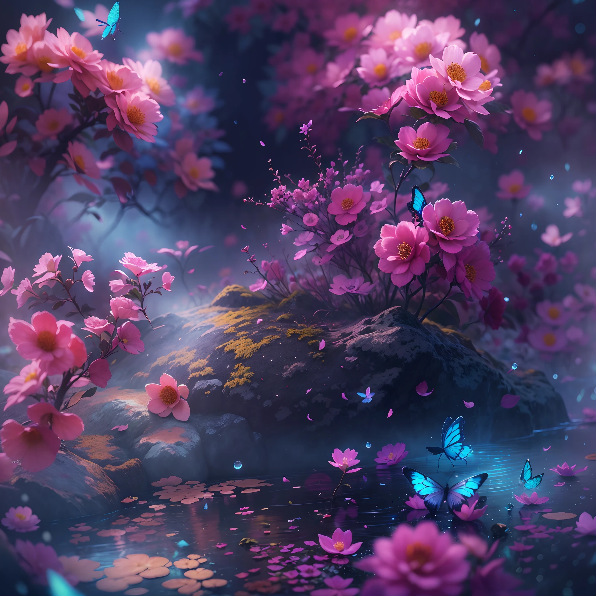 nigth，mont，Rose garden,Skysky，the space，starrysky,galaxias，(depth of fields)，Light，Mist，the cherry trees，log cabin,Reallightandshadow，painting-like,Ethereal atmosphere,Vibrant colors,cinematic compositions，dream magical，hoang lap，Particle effect，diffused reflections，waterfallr，Colorful flowers,Butterflies dancing,Dreamy and whimsical,Peaceful and charming,vibrant with colors,painting coming to life,Totally mesmerizing and fascinating,Simply breathtaking.(Best quality,4K,8K,A high resolution,Masterpiece:1.2),Ultra-detailed,(Realistic,Photorealistic,photo-realistic:1.37),