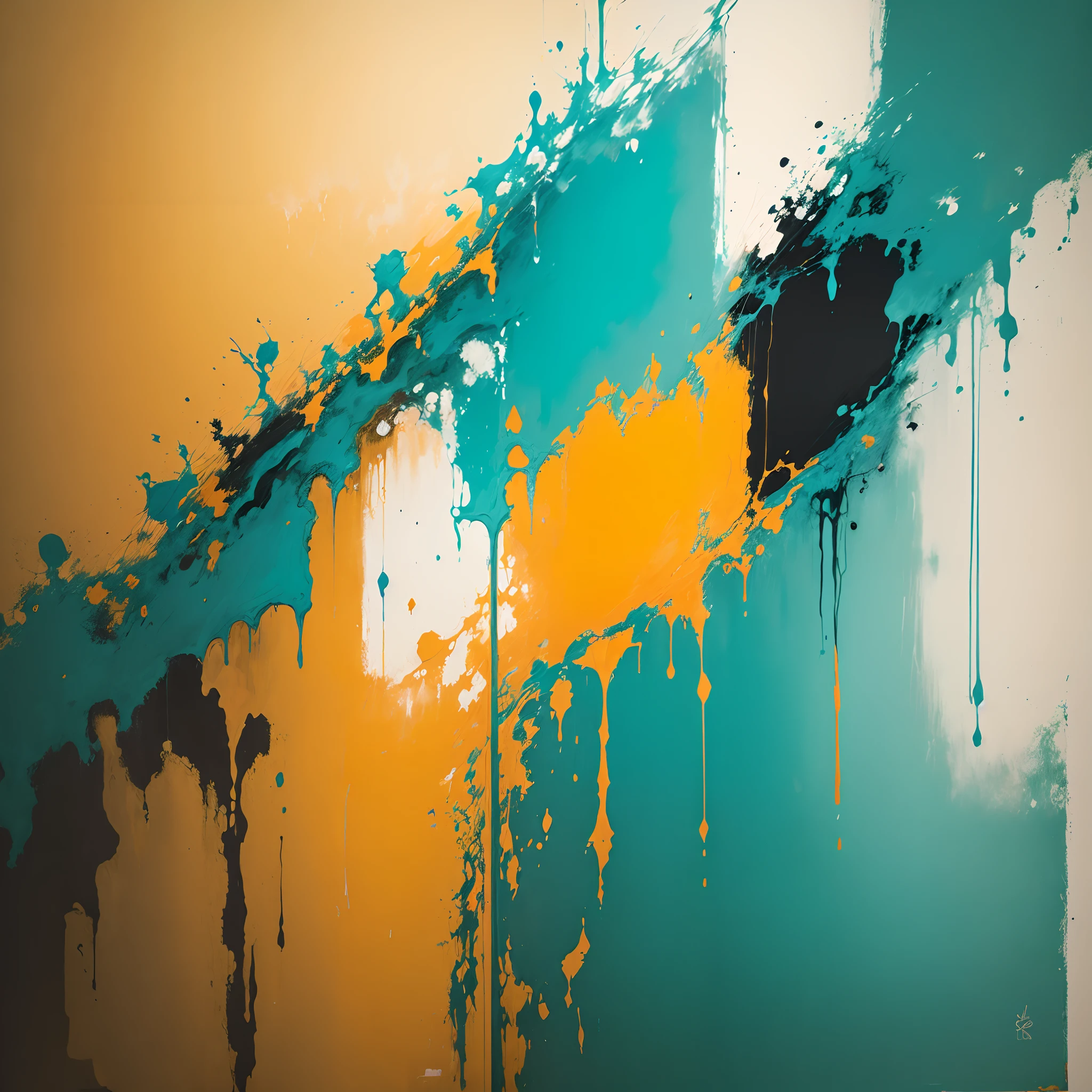 (abstract painting:1.4), award winning, masterpiece, high quality, super detail, free will and fate, Conflict with force majeure, natural desire, theme color is turquoise blue, sub color is yellow green, accent color is orange, With an aesthetic touch that eliminates complexity