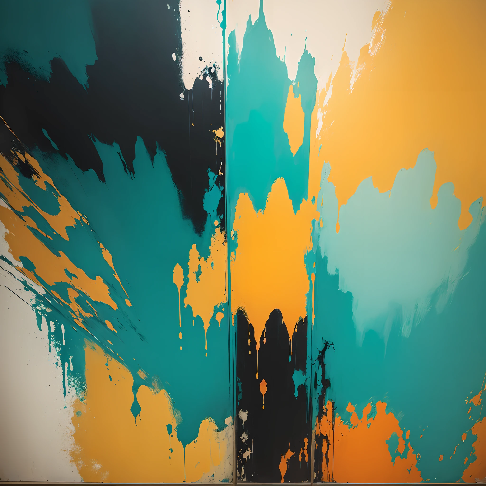 (abstract painting:1.4), award winning, masterpiece, high quality, super detail, free will and fate, Conflict with force majeure, natural desire, theme color is turquoise blue, sub color is yellow green, accent color is orange, With an aesthetic touch that eliminates complexity