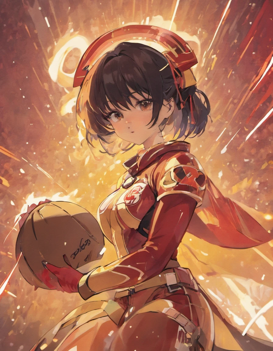 anime girl with black hair playing for the 49ers in the nfl wearing a helmet