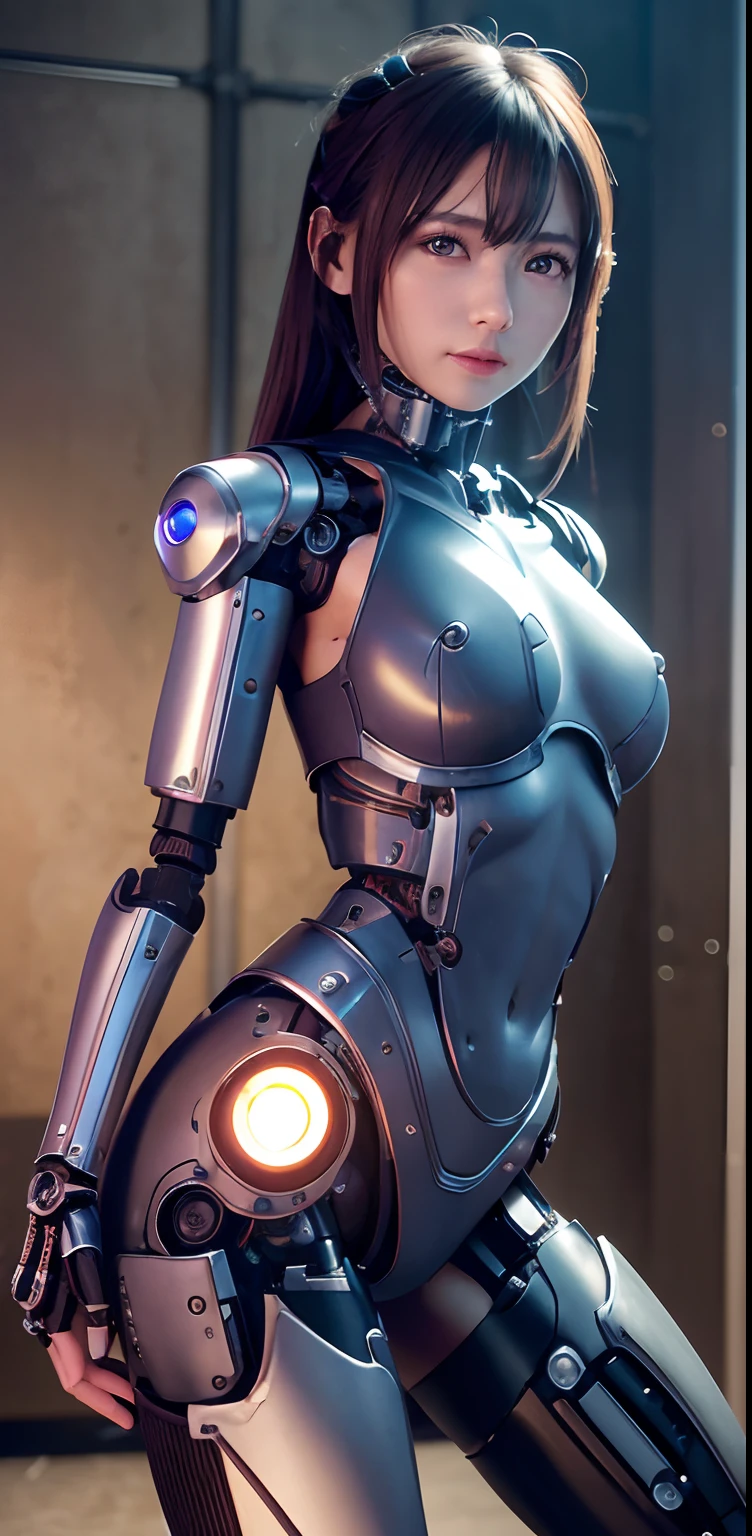 top-quality、​masterpiece、超A high resolution、(Photorealsitic:1.4)、((a beauty girl:1.6)), 1 full-body cyborg girl、sixteen years old、NOhumans、((The skin part is only the face)), Luminous Eyes、((Lots of split metal chest protectors)), Metal Robot、((The whole body is the body of a combat robot))、((Body parts are robot parts:1.8))、((The internal mechanisms of the chest are exposed)), ((Mechanical chest armor with LED indicators and meters)), Robot arms and legs、((Exposed metal skeleton of the abdomen))、Metal skeleton of the cervical region、Under repair、destroyed body、Metal Mechanical Bra、Full Body Metal Skin、Metal bodysuit、Metal scales covering the whole body、body made of metal、Whole body metal、a beauty girl、prosthetic hand、artificial leg、Full body cyborg、Exposed metal skeleton、Asian Beauty、cyberpunked、steampunc、Inside the futuristic space battleship、laboratory、Complex 3d rendering beautiful porcelain profile ultra detailed female type android face、dark brown  hair、glowy skin、((super realistic details))、portlate、globalillumination、Shadow、octan render、metals、Details of complex ornaments、Japan details、highly intricate detail、Realistic light、CGSoation Trends、a purple eye、radiant eyes、Facing the camera、neon details、Mechanical limbs、blood vessels connected to tubes、Mechanical vertebrae attached to the back、mechanical cervical attaching to neck、sitting on、Wires and cables connecting to the head、Gundam、Small LED lamp、​masterpiece、 Metal Robot、body made of metal、Whole body metal、prosthetic hand、artificial leg、Full body cyborg、Exposed metal skeleton、Asian Beauty、cyberpunked、steampunc、Futuristic cities、laboratory、Complex 3d rendering beautiful porcelain profile super detailed female android face、cyborgs、roboticparts、150mm、beautiful studio soft light、Rim Lights、vibrant detail、luxuriouscyberpunk、Ren Hao、surrealistic、Anatomical、face muscles、cable electric wires、microchips、elegent、beatiful backgrounds、octan render、HR Giger Style、8K、top-quality、​masterpiece、illustratio、extremely delicat