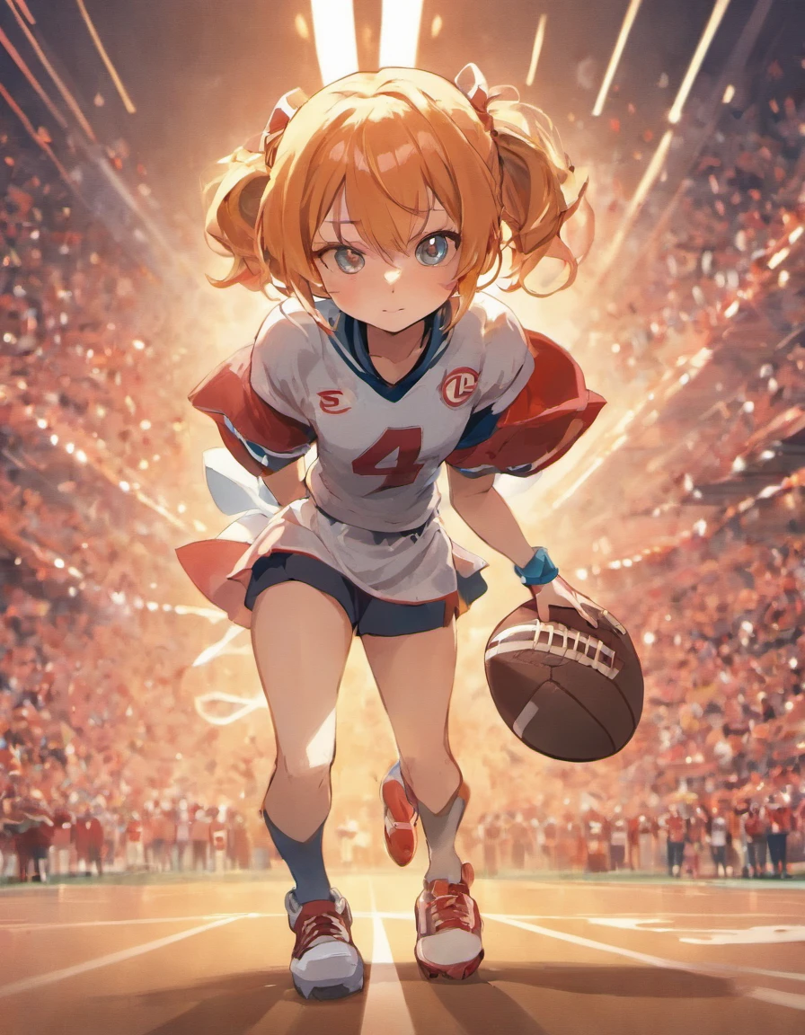 anime girl wearing an American football uniform complete with a jersey, pants, shoulder pads, socks, cleats, and an American football helmet with a face mask playing for the 49ers in the nfl