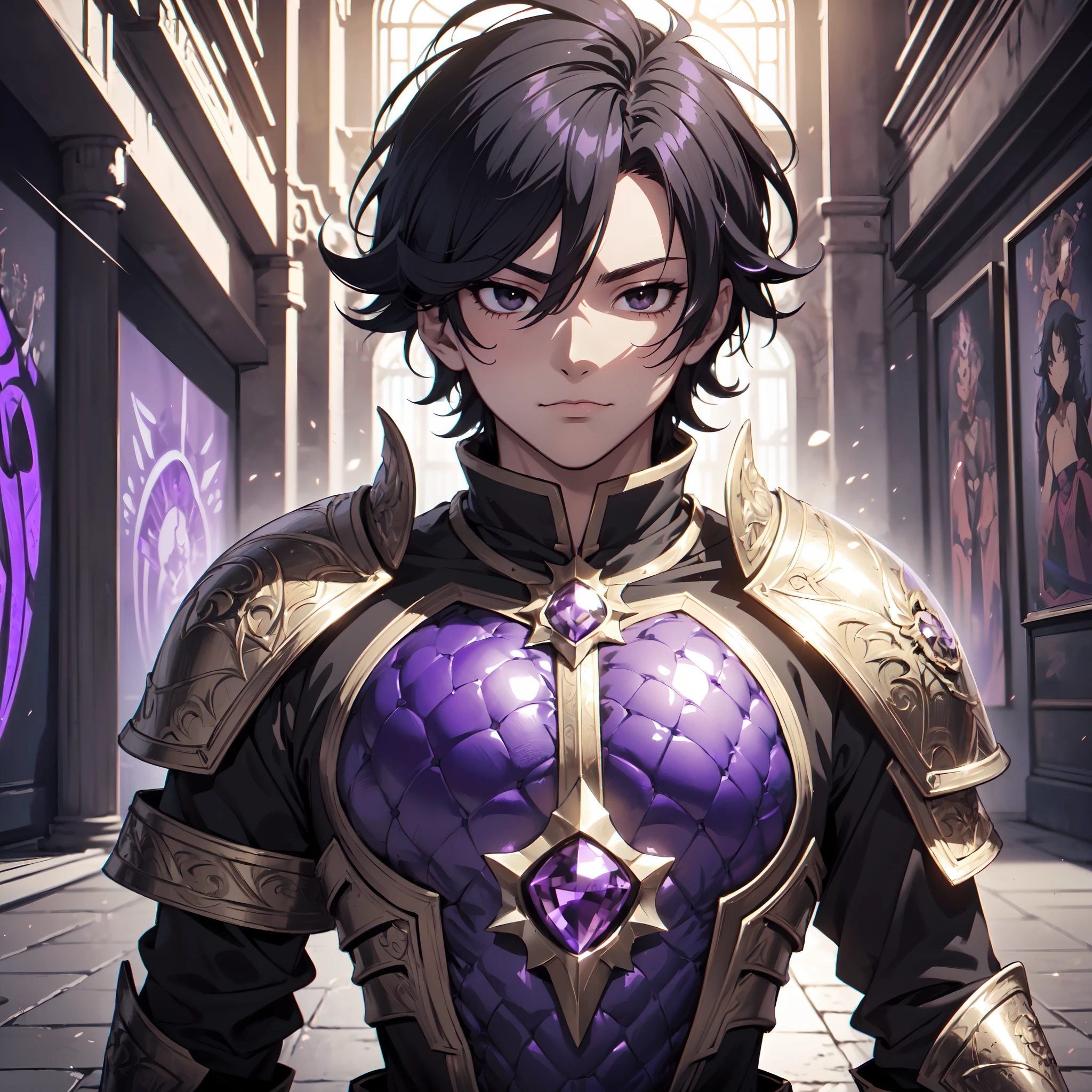 128K Ultra High Definition,
128K Ultra High Quality,
128K Ultra High Resolution,
Best Definition,
Best Quality,
Best Resolution,
Perfectly Detailed,
Perfectly Designed,
Extremely Detailed,
Extremely Designed,
Hyper Detailed,
Hyper Definition,
Hyper Quality,
Hyper Resolution,
Masterpiece,
(((Anime))),
Body Shot,
(((Boy))),
Handsome,
Muscular Body,
(((Black Short Hair))),
(((Black Eyes))),
(((Hyper Detailed & Perfectly Designed Purple Amethyst Armor Plates))),
(((Hyper Detailed & Perfectly Designed Engraving Jeweled Baron Armor))),
(((Inside Of Medieval Royal Palace Background Scenery))),