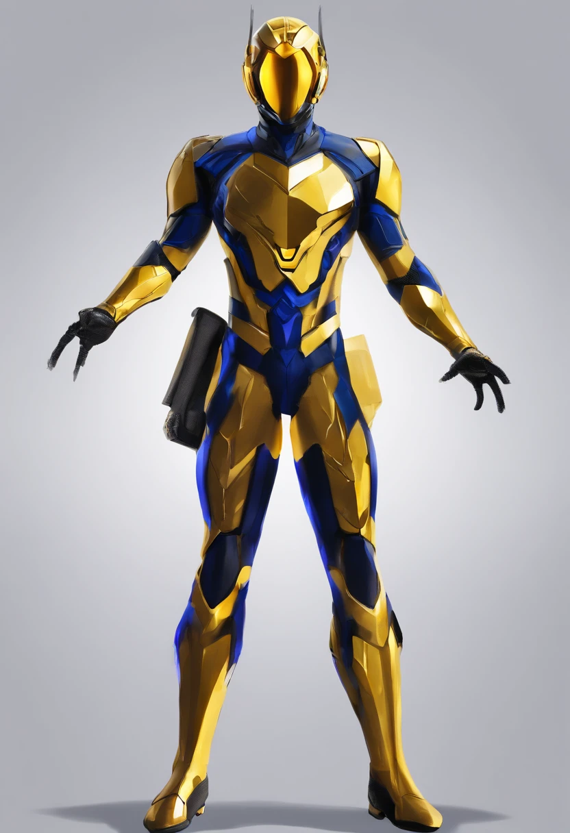 Adult male super hero, Mosquito Theme, Insect theme, Deep blue and golden suit color, helmet,marvel yellow jacket aesthetic, Kamen Rider aesthetic, full body model