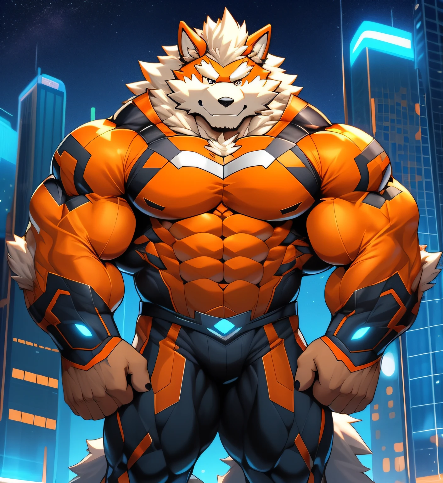 score_9, score_8_up, score_7_up, score_6_up, score_5_up, score_4_up,((arcanine(pokemon),male furry)), yellow eyes, (pose:1.3), (posing:1.3), (soft shading), 4k, hi res, five fingers, detailed hands, ((detailed face, (detailed eyes:1.3), detailed)), (((full body))),show legs,show feet,(by takahirosi,nintendo:1.5), solo, looking at viewer, 1boy, standing, full body, male focus,((topless,bottomless)), abs, biceps, flexing, smile,hunking