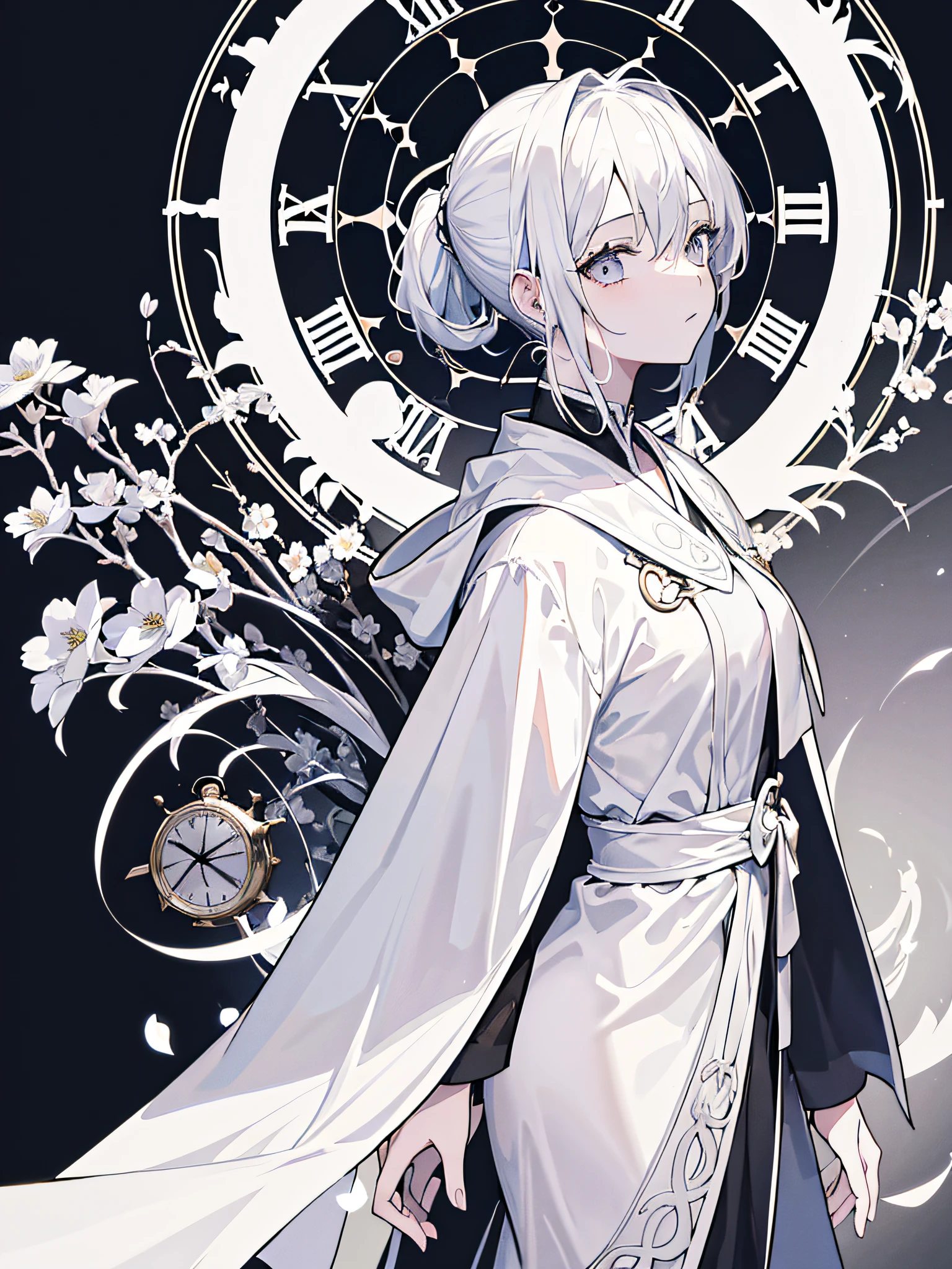 (Masterpiece, Best Quality), (1 Girl), (Solo), (Female Focus), (Ahoge, Gray Hair, Short Hair), Black Eyes, (White Shirt), (Black Skirt), (Black Skirt), Standing, White Background, Back Arms (8k, RAW photo, best quality, extremely detailed CG unity 8k wallpaper,masterpiece:1.2) , a girl, anime style, ultra beautiful detailed eyes, Precise iris depiction
,ultra-detailed face, complex, beautiful lake and forest