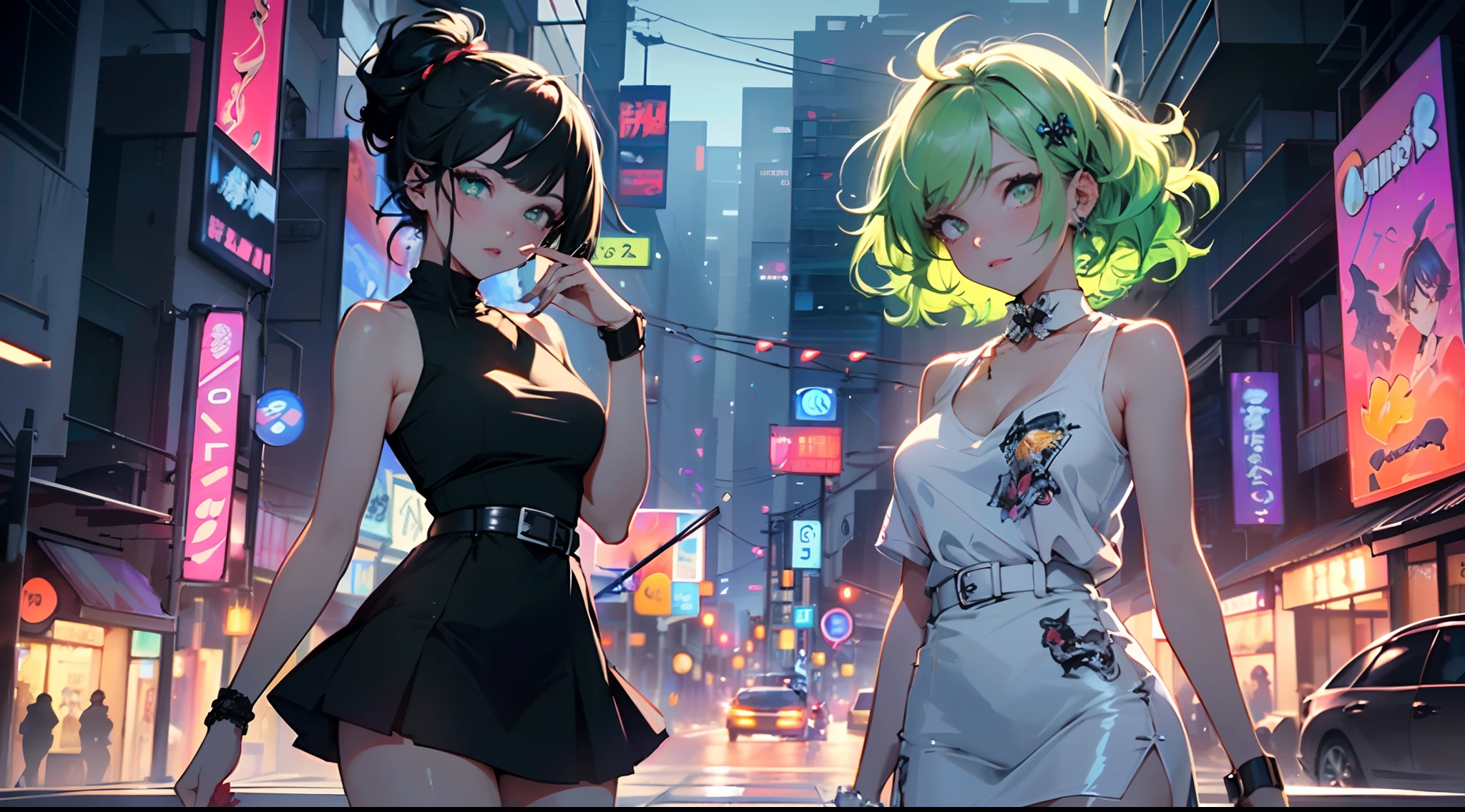 girl dancing,(((1girl))),((girl with extremely cute and beautiful black hair)),

(large breasts:1.4),(((black hair:1.35,hair over one eye, blunt bangs, long sideburns, messy hair, bob cut))),(((eyes_green:1.3))),intricate eyes,beautiful detailed eyes,symmetrical eyes,((fat)),((((lustrous skin:1.5,bright skin: 1.5,shiny skin,very shiny skin,shiny body,plastic glitter skin,exaggerated shiny skin,shiny skin like ebony,illuminated skin,wet legs))),(spider lower abdomen,narrow waist,wide hip,athletic body,inflated legs,detailed body,(detailed face), toned abs),

cute,slutty,seductive,erotic,(nsfw),

zettai ryouiki,revealing clothing,show skin,((rave bikini with an green print,((neon pink color rave mini-skirt)),visible thong straps)),(wearing a rave dancing outfit:1.3,rave dancing clothes,semi-naked,with little clothing),((wet clothes,intricate outfit,intricate clothes)),

(dynamic pose:1.0),embarrassed,(centered,scale to fit dimensions,Rule of thirds),

cyberpunk city by the ocean at night, with bright neon signs and dark stormy clouds and puddles, scenery:1.25,

artistic photography,(photography taken by sldr),highres, sharp focus, (ultra detailed, extremely detailed), (photorealistic artwork:1.37),(extremely detailed CG unity 8k wallpaper),((synthwave background theme)),(((vibrant colors))),(intricate background),(masterpiece),(best quality),