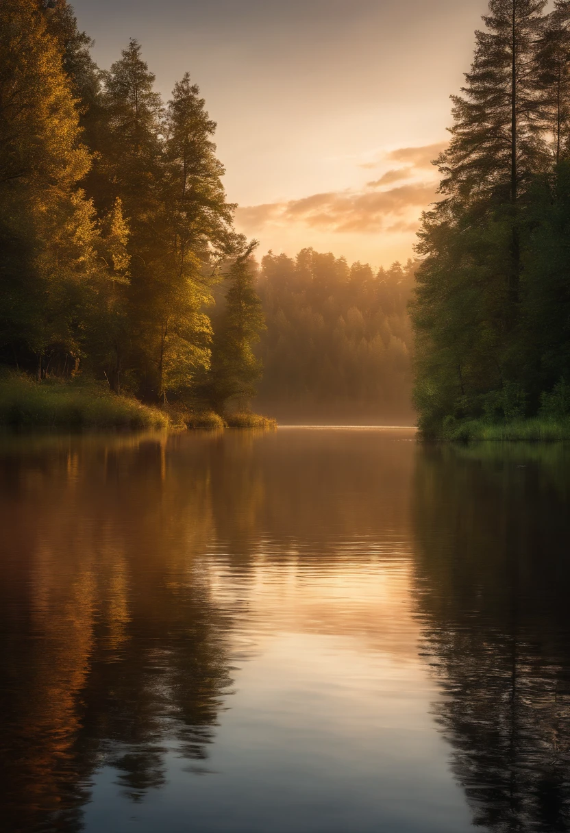wallpaper, summer, lake, dawn, forest, detailed forest, clouds, masterpiece, cinematic, soft light, depth of field, ray tracing, reflection in water, realism, ulra detailed,