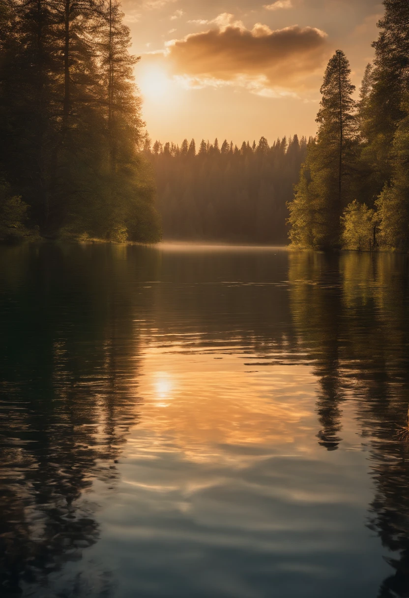 wallpaper, summer, lake, dawn, forest, detailed forest, clouds, masterpiece, cinematic, soft light, depth of field, ray tracing, reflection in water, realism, ulra detailed,