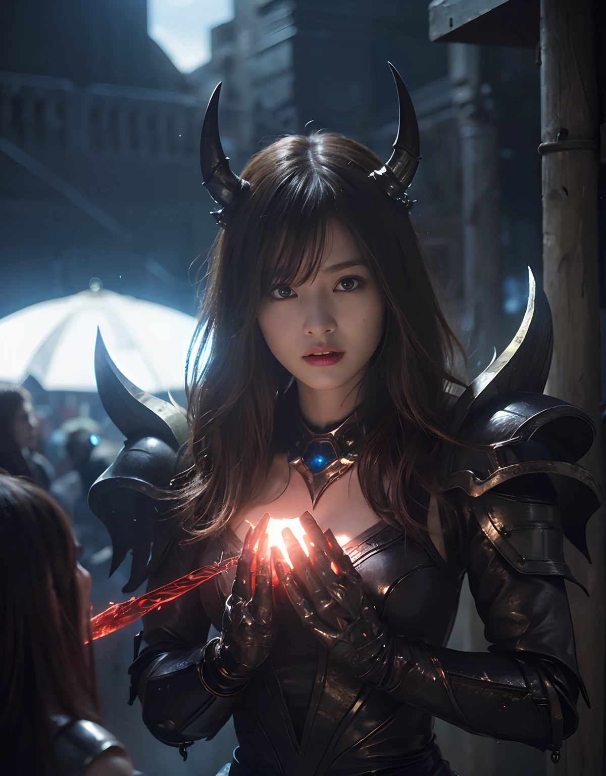 (One Knight Girl)、top-quality、masterpiece、超A high resolution、(Photorealsitic:1.4)、Raw photo、女の子1人、Fight mutants、(Wear the Dark Knight's Armor)、glowy skin、(((Dark Fantasy)))、With a beautiful sword and shield、(Black Metal Bodysuit)、(Fight goblins、ogre、Fierce battle with orcs),(Fight fiercely against aliens)、Fight fiercely、(Skeleton collective background),(Background of decaying dungeon ruins)、(Skeleton helmet)、(Fighting Demonic Beasts)、(Small LED)、((super realistic details))、portlate、(Strong giant demon beast background),globalillumination、Shadow、octan render、8K、ultrasharp、Colossal tits、Raw skin is exposed in cleavage、metals、Details of complex ornaments、Japan details、highly intricate detail、Realistic light、(Mystical expression),CGSoation Trends、Red Eyes、radiant eyes、Facing the camera、neon details、(Mechanical limbs)、(blood vessels connected to tubes)、()、Gundam、Small LED、Toostock、(Fight aliens on another planet)、(Attack of the Monster Beasts)、(Wounded in a deadly battle)、