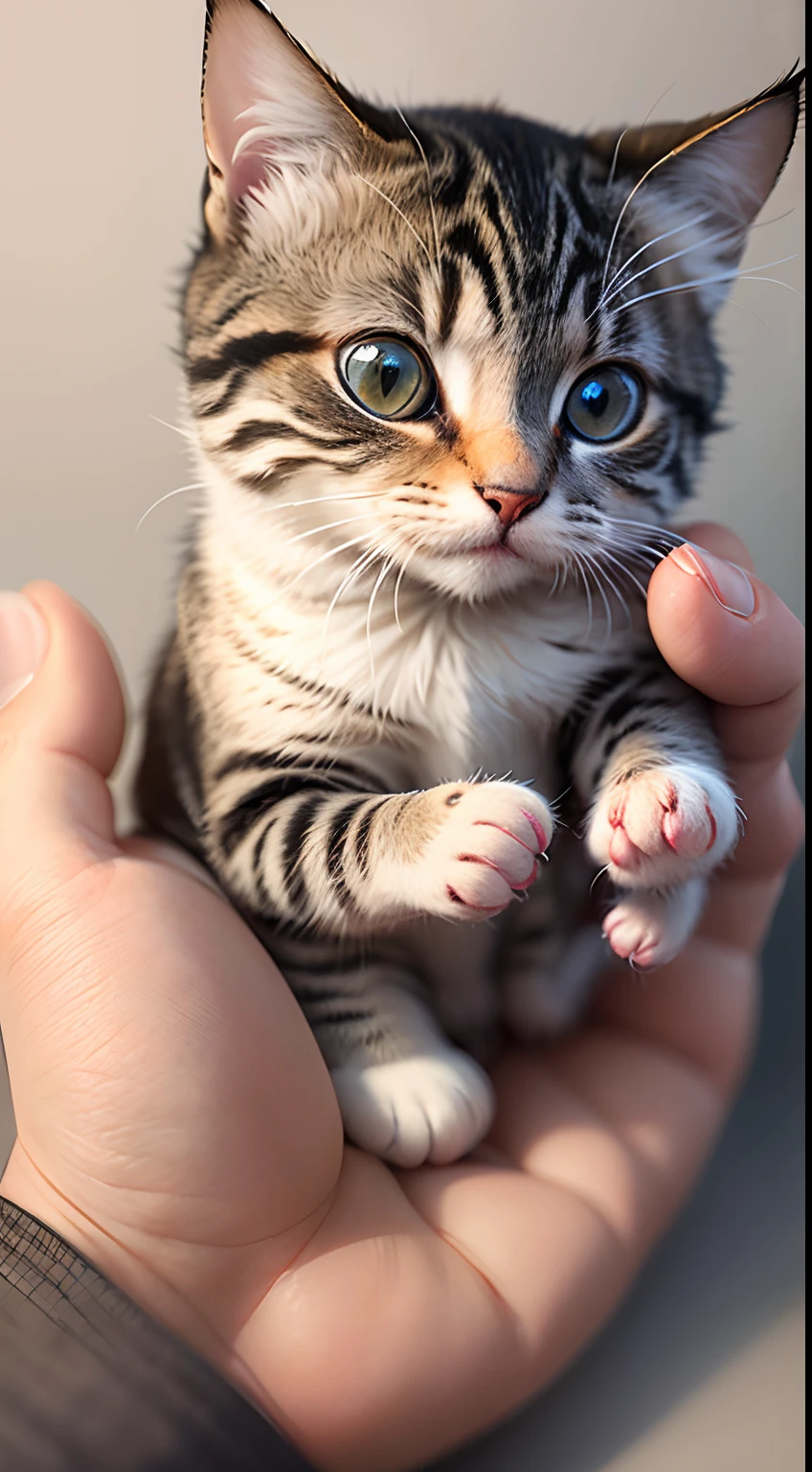 a little cute cat on a human hand, mini cat, small cat