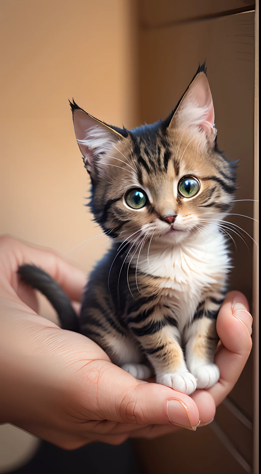 Cute cat, gorgeous cat, half orange face, green eye, left tip of nose with black spot, nose with black dot