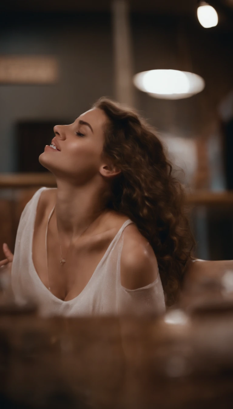 Thin but large breasted teen covered in a gallon of cum. She seems crazed and very excited