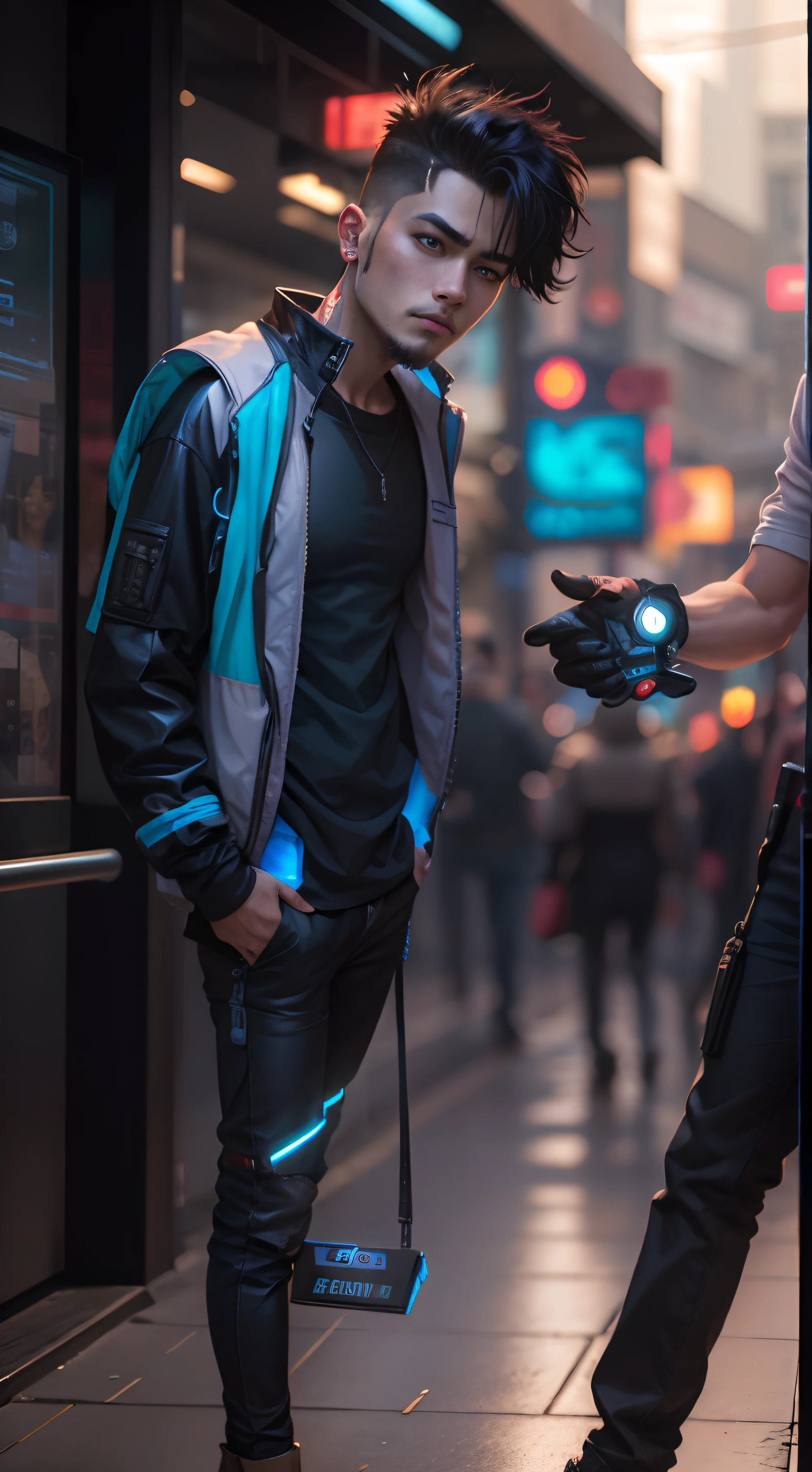 Change baground cyberpunk handsome boy real stic face ultra HD
