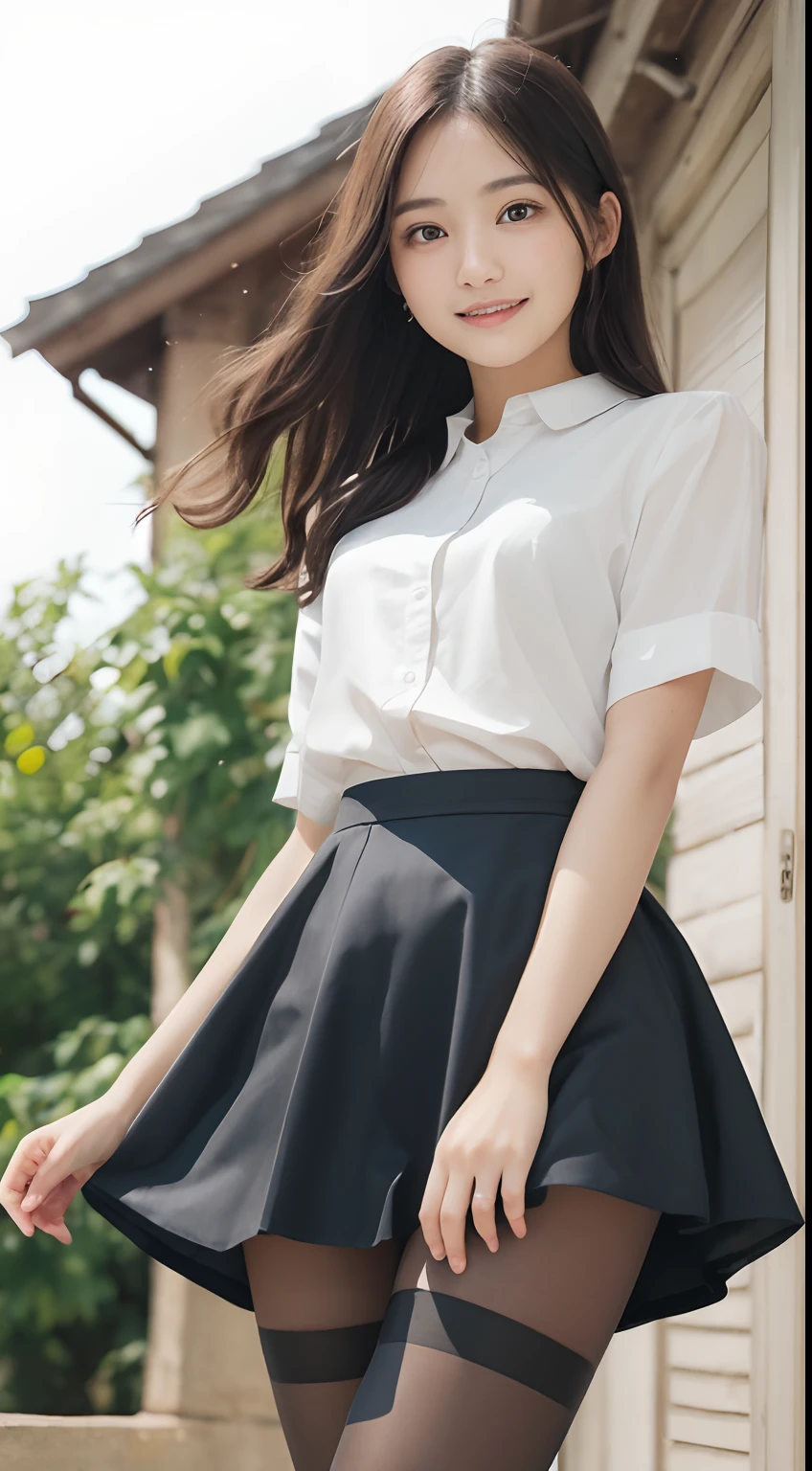 (Happy expression on face:1.26)、Raw photography、(((Ultimate beauty shot from below pantyhose show)))、((glistning skin))、女の子1人、 beautiful girl in Prague、bright expression、((brown haired))、Raise hair、ample breasts、flered skirt、Lace panties、Panty-chiller view from directly below、(Long stockings or pantyhose)、((skirt rift))、((Show panties))、((ultra-detailliert))、(Perfectly detailed face)、(Detailed hand)、(detailed finger)、(Good human anatomy)、Photorealistic images、((masterpiece、top-quality、ultra-detailliert、Film Light、intricate-detail、hight resolution、ighly detailed))、细致背景、8KUHD、Digital SLR、Soft light、hightquality、Film grain、FujifilmXT3 、Shallow depth of field、natural soft light、Kamimei