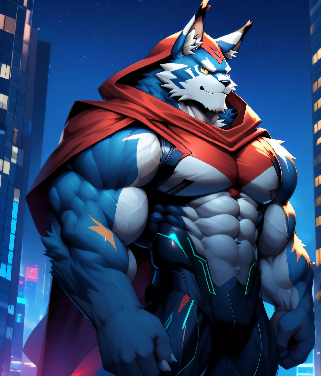 Giant Anthropomorphic Mightyena Pokemon Man, Yellow Eyes, Muscular, Looming over the viewer, Tired, Handsome, Charming, View from below, Daddy, Bara, ?????, Flirty, Older Brother, Four toed feet, ???? and balls, teasy, teasing the viewer, Macro, Bully, Jock, flirting with tiny viewer, Superhero Costume, Black underwear, Cape
