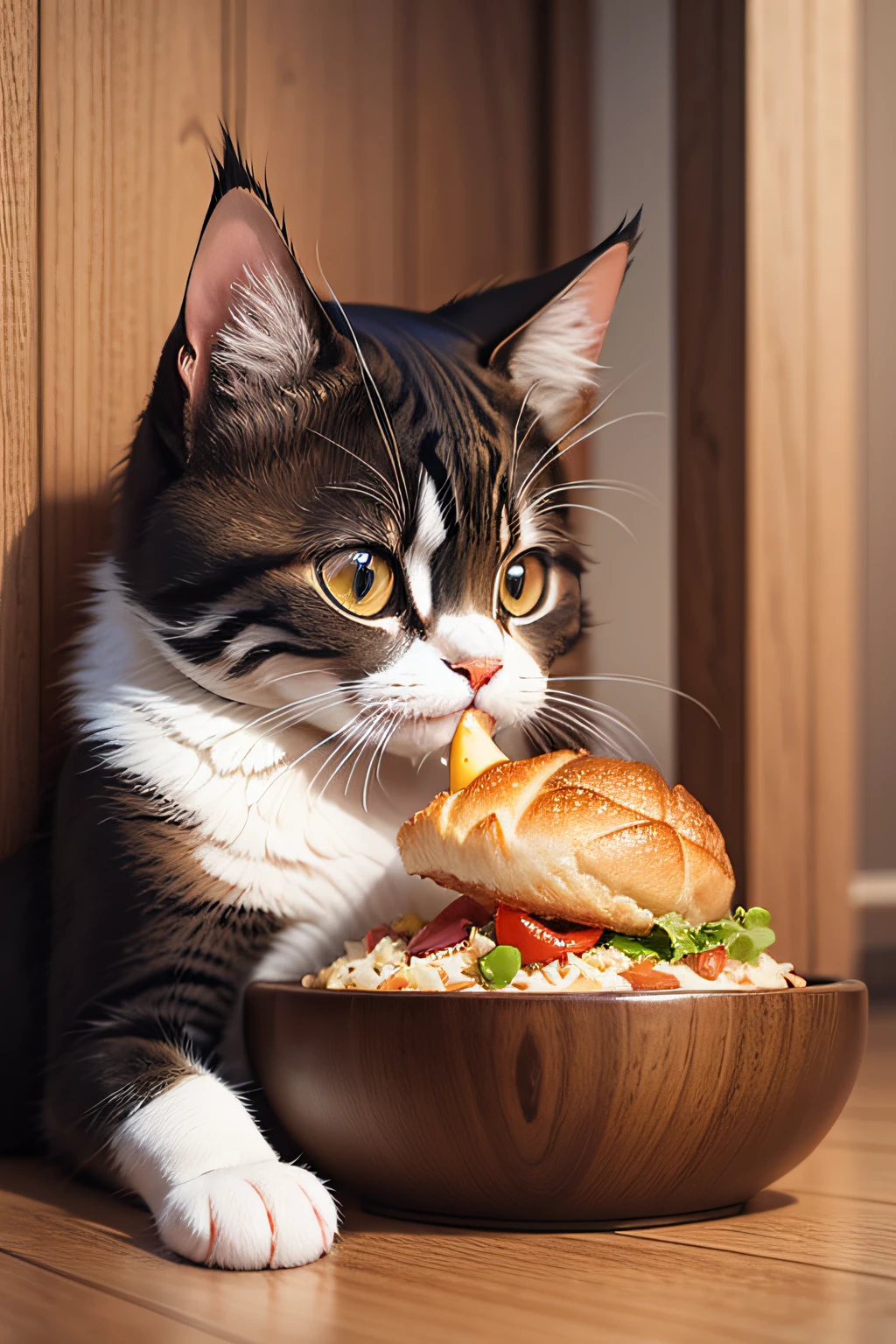 A cute cat eating food