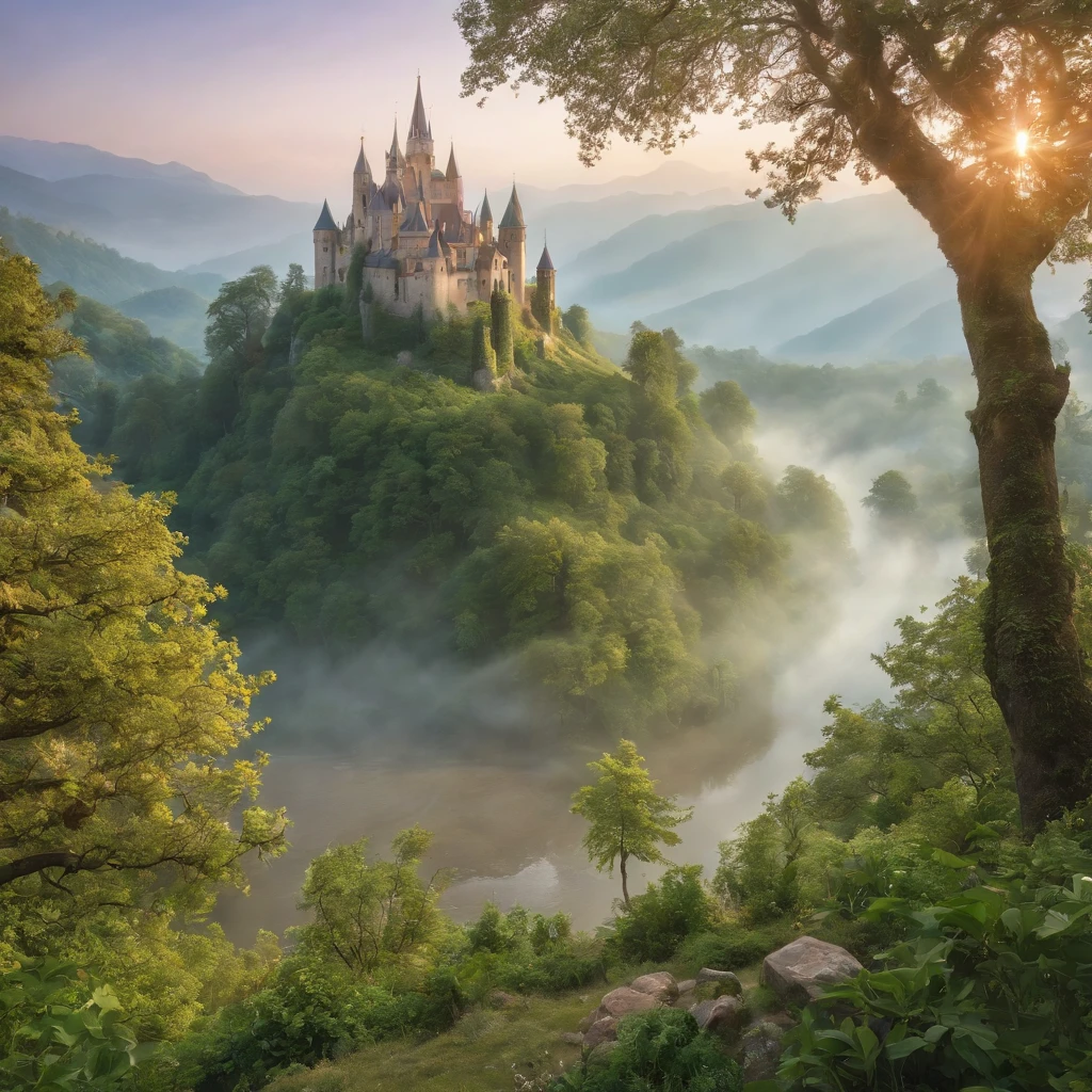 (Best quality,4K,8K,A high resolution,Masterpiece:1.2),Ultra-detailed,(Realistic,Photorealistic,photo-realistic:1.37),Imaginary landscape,mystical ambiance,an enchanted forest,mythological creatures,Ancient ruins,A shining light,Invisible miracles,Colorful flora and fauna,Breathtaking mountains and valleys,Hidden waterfalls and streams,with golden rays piercing through the trees,Mysterious fog and mist,A magical glow at dusk,Gods and goddesses in mythology,The wind blows through the leaves,Tranquil reflection on the lake,Huge mythical tree with hanging vines,Crystal clear sky，The stars shine,Peaceful harmony between nature and living things,A hidden path to an unknown adventure,Wisdom and knowledge preserved in ancient books,Majestic castles and temples,Spectacular sunsets and sunrises on land,Charming music playing in the background,From snow-capped peaks to lush meadows，Diverse landscape,Discover and explore legendary worlds.