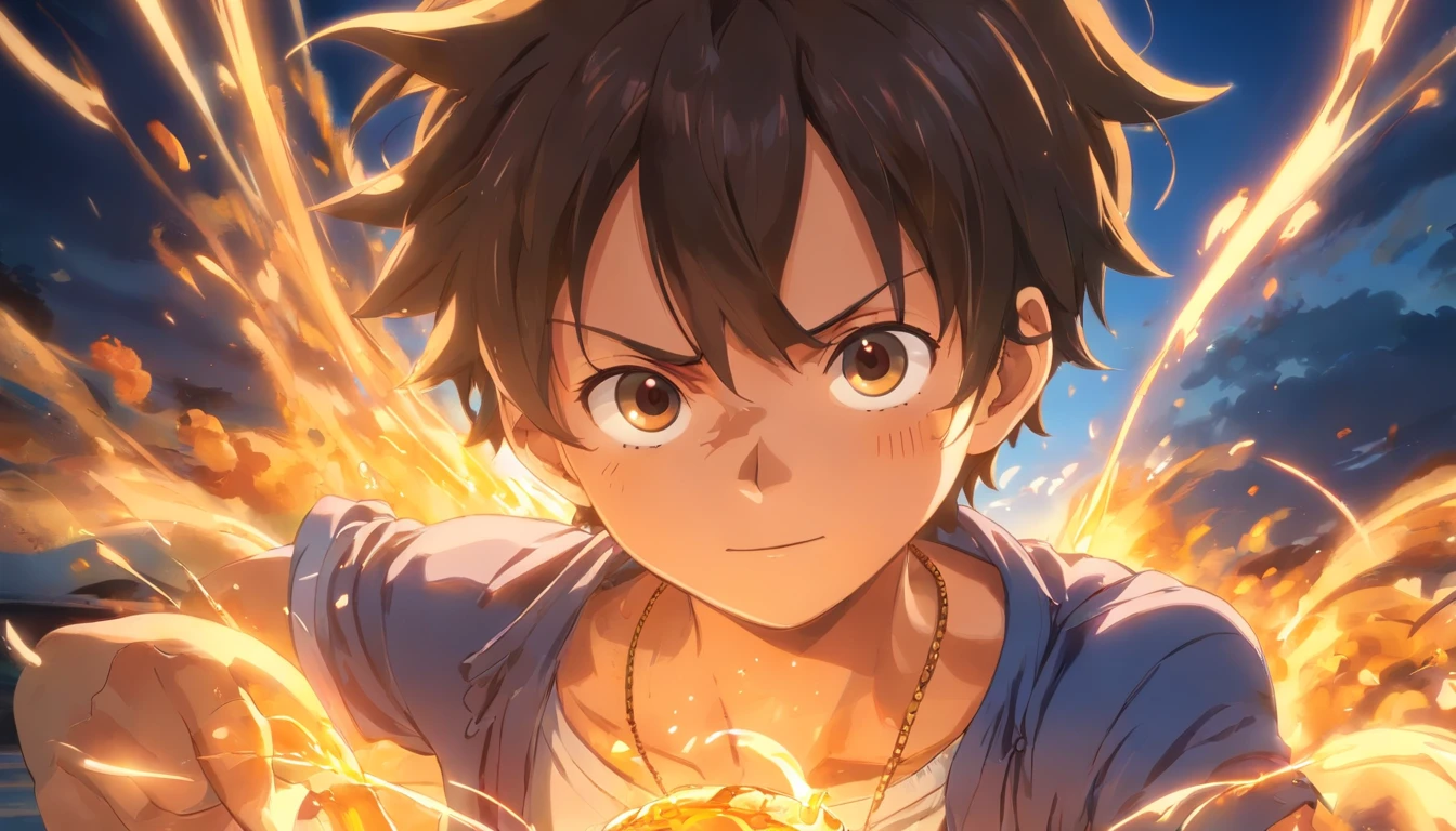 Crie posters emocionantes，Apresenta Luffy como protagonista "one piece" No calor do momento. Capture the essence of your fiery determination and indomitable spirit，Pois ele desencadeou sua ira sobre seus inimigos. Mantenha-o curto, ousado, E transmitem fortemente o poder bruto da raiva de Luffy., hypnotic, androgynous, gadgetpunk, tiro no rosto, Cinema4D rendering, profundidade de campo, Tapestry, Cor preta, classical realism, Brilha com pouca luz, Ultra foto realsisim, Shadows Dramatic, Estilo filme noir, 4k