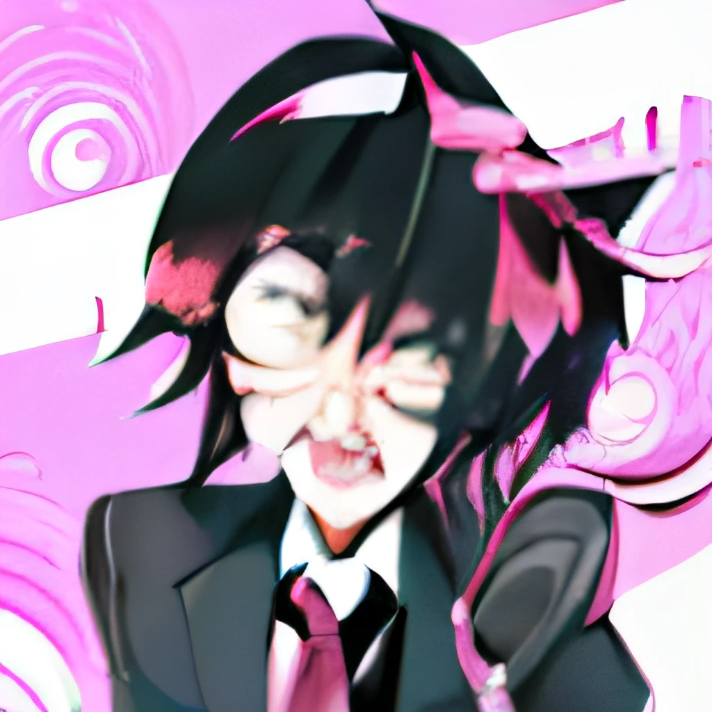 anime boy with black edger cut and red tie in front of a pink background, anime moe artstyle, cute anime boy, (anime boy), [[[[grinning evily]]]], kawaii anime manga style, cute kawaii boy, kawaii realistic portrait, cute anime face, digital anime art!!, anime style portrait, emo anime boy, anime artstyle