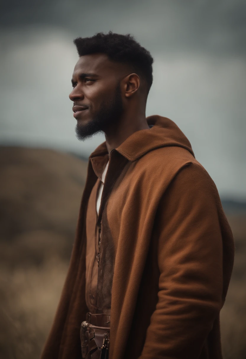 cute brown skin man in a Halloween costume spoke. background