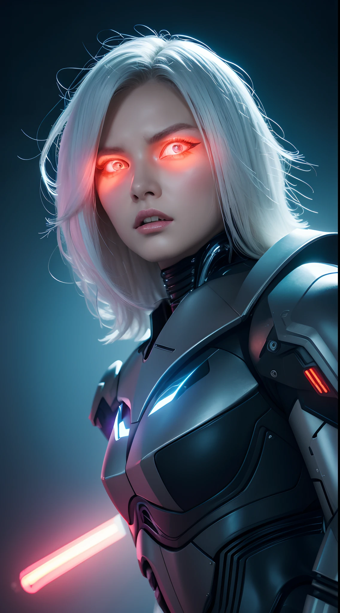 (Best quality,4K,8K,A high resolution,Masterpiece:1.2),Ultra-detailed,(Realistic,Photorealistic,photo-realistic:1.37),Girl,Mecha,White hair,pink armor,Beautiful detailed eyes,beautiful detailed lips,Extremely detailed eyes and face,Long eyelashes,Futuristic,Shiny metal,High-tech,Slim figure,Confident posture,In action,Fierce expression,Glowing energy core,Mechanical joints,Urban background,Neon lights,Vivid colors,Digital painting,Sci-fi,Anime style,soft and muted colors,Bright highlights,Subtle shadows,Studio lighting