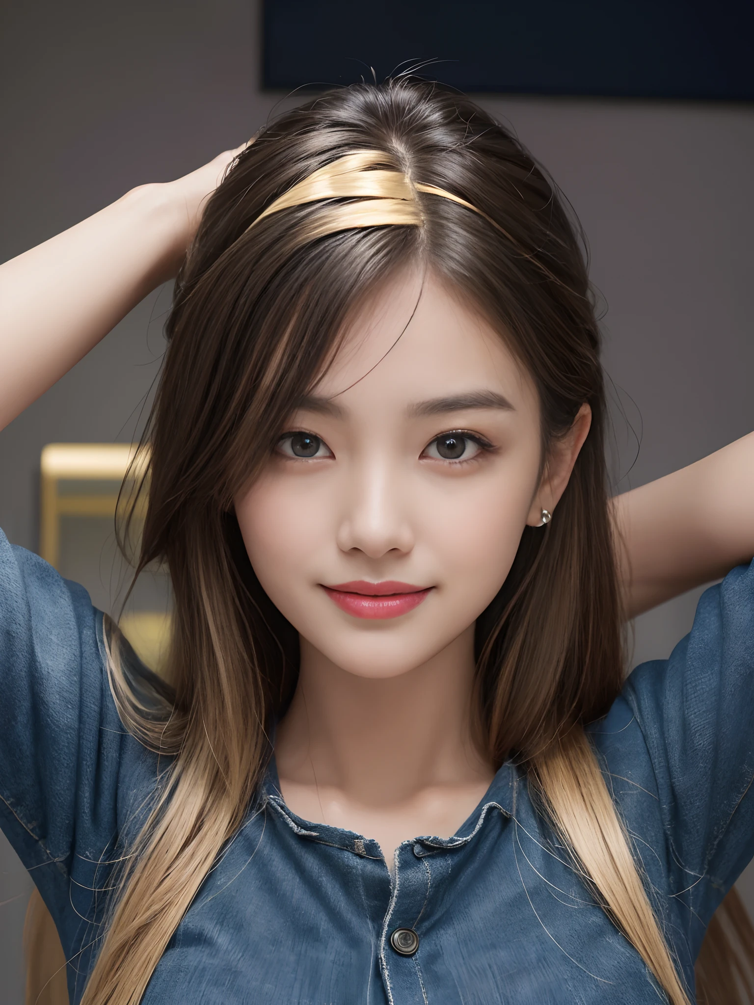 Magnificent sculpture of the post office, With the best image quality and high resolution, Featuring a beautiful 21 year old Japan girl. The details are exquisitely drawn, With her stunning blue double-eyelid eyes, Eyes that seem to be smiling, Brown hair, Beautiful skin, And incredibly sharp and realistic images (reality: 1.4). Her face looks a little younger, And her skin is smooth and thin, Gives a sense of hyperrealism and illustration, Sunshine Smile, Her smiling eyes shine as bright as the rays of the shining sun.. Artwork is displayed in high resolution (16 K), Deliver the most beautiful and impressive details, With especially meticulously drawn eyes.
Bright and professional lighting、Emphasizes her long blonde gradient hair. She wears a dark blue cardigan with a yellow t-shirt and jeans. Standing in front of the elevator。
Pose: She is described as smiling and looking straight ahead. The portrait is very detailed, Highlights her facial features and exquisite features.
This artwork is a true masterpiece, Combining artistic flair with ultra-high resolution、Create captivating and fascinating paintings that captivate viewers.
