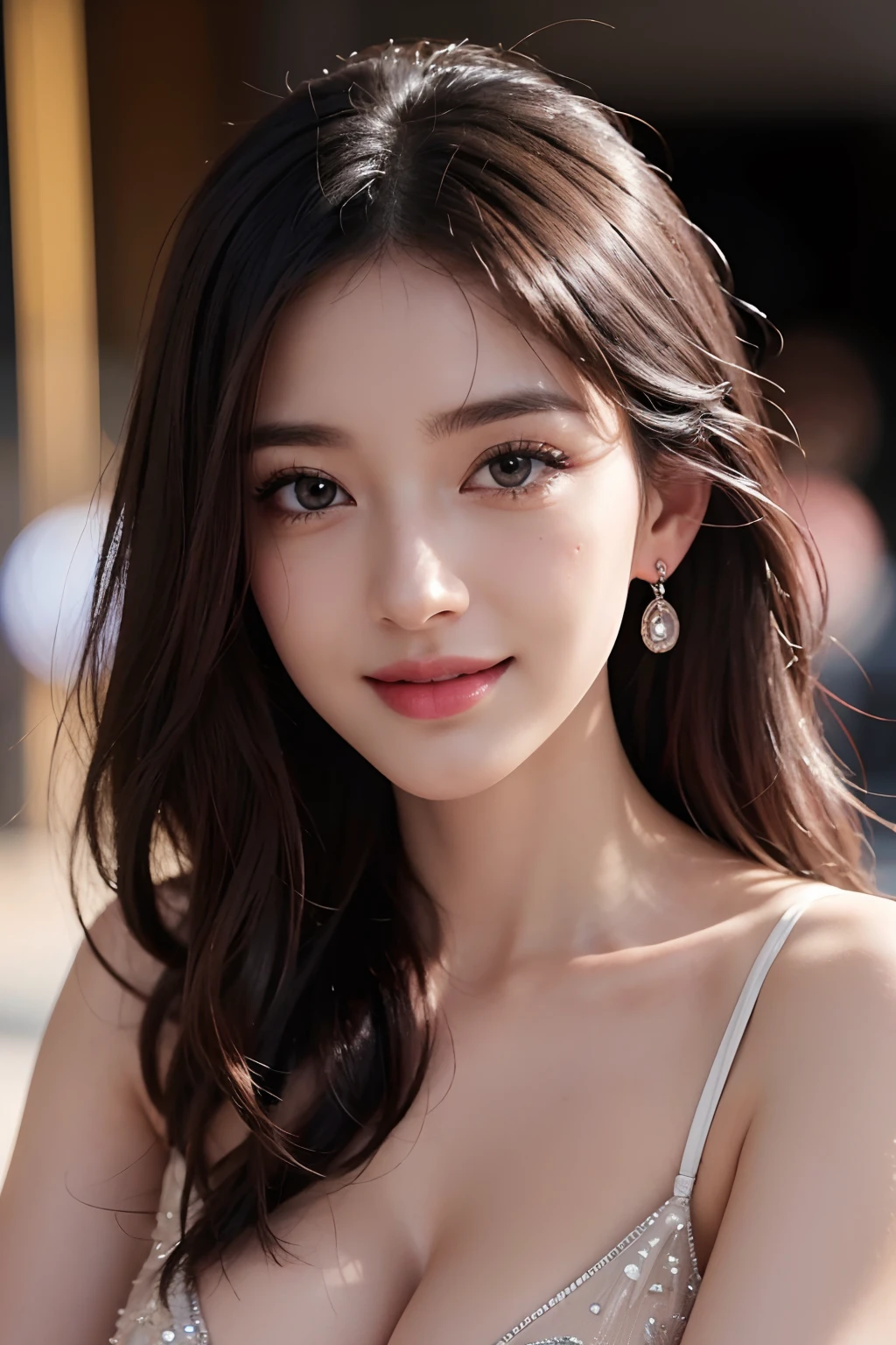 (Best Quality,4K,8K,hight resolution,masutepiece:1.2),Ultra-detailed,Realistic,Beautiful woman,Detailed eyes,Detailed lips,extra detailed face,long eyelashes,Luxury shopping malls,Latest Fashion Items,Happy smile,(huge tit),Vivid colors,Studio Lighting
