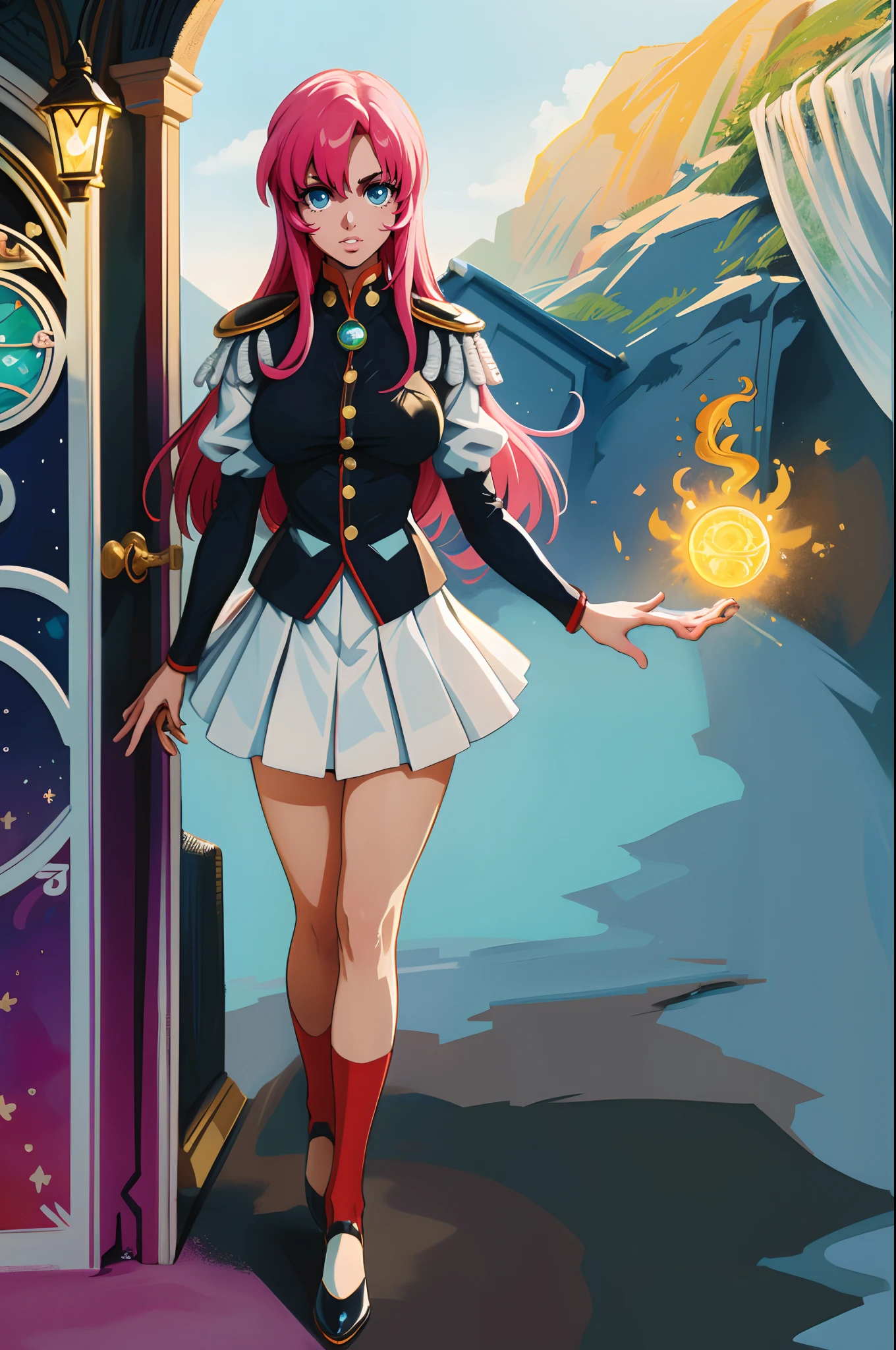 tenjou utena
black jacket, red shorts, red socks, shoes
epaulettes, aiguillette, black jacket, red shorts, red socks, white rose, shoes
school uniform, serafuku, sailor collar, green skirt, puffy sleeves,A girl wearing a black robe with blue stars symbolism stands in a whimsical garden. She is surrounded by vibrant flowers and lush greenery. The girl's eyes are beautifully detailed, reflecting a sense of mystery. Her lips are also beautifully detailed, adding a touch of elegance to her face. The garden is bathed in soft, natural light, casting gentle shadows and creating a dreamy atmosphere. The artwork is rendered in a medium that resembles a digital illustration, with intricate details and vibrant colors. The overall image quality is of the highest standard, with ultra-detailed features and a photorealistic appearance. The color palette is dominated by deep blues, accentuating the magical and mystical ambience of the scene. The stars on the girl's black robe symbolize her connection to the cosmos and her deep spirituality. The composition of the artwork is carefully crafted, with the girl positioned in a slightly contemplative pose, inviting the viewer to enter her world of enchantment.darkgoddess,huge breast, , female,fantasy goddess,there is a cartoon picture of a woman with a very large breast, glowing angelic being, glowing holy aura, inspired by Luma Rouge, the non-binary deity of spring, ethereal rainbow nimbus, the butterfly goddess of fire, inspired by Marie Angel, glowing aura around her, astral fairy, as the goddess of the sun, “uwu the prismatic person, big breast, happy, beautiful eyes, , full body, walking, long robe, long dre, catgirlss, nun, priestess ,holy, smile, long dress, brown hair, darkskinned female,red eyes