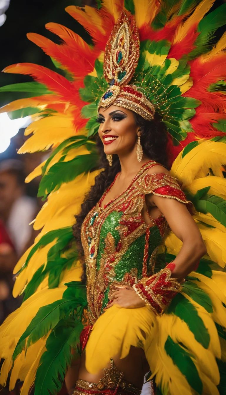 | The image features a beautiful Brazilian woman amidst the vibrant |
| Carnival of Brazil. She is blonde, with porcelain skin that |
| accentuates her beauty. Her figure is voluptuous and athletic, with a |
| firm body that exudes confidence and vitality. She is dressed as a |
| samba dancer, wearing a spectacular samba costume that is a true |
| masterpiece of Brazilian craftsmanship. |
| |
| The samba costume is adorned with bright and eye-catching colors |
| such as red, gold, and green, which are typical of Carnival costumes |
| in Brazil. The details of the costume are exquisite, with sequins, |
| feathers, and gemstones that capture light and the attention of |
| everyone present. The woman wears colorful feathers on her head and |
| a headdress that adds a touch of elegance and opulence to her attire. |
| |
| She is in the midst of a vibrant Carnival celebration, surrounded |
| by music, dance, and a joyful crowd. Her face radiates joy and |
| excitement as she immerses herself in the festive energy of the event.|
of a father